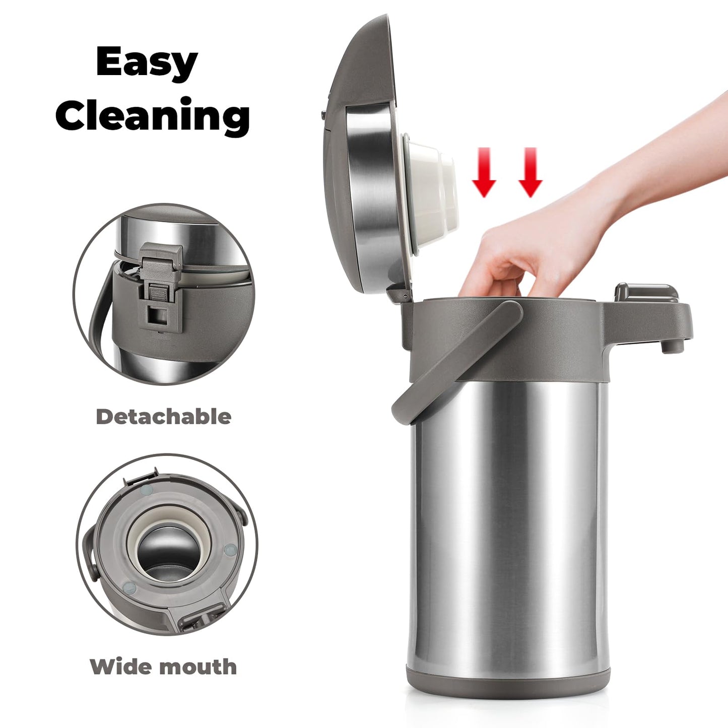 Olerd Coffee Pump Flask, 3L Stainless Steel Airpot Hot Beverage Dispenser & Hot Water Urn-Coffee Carafe Perfect for Coffee and Tea