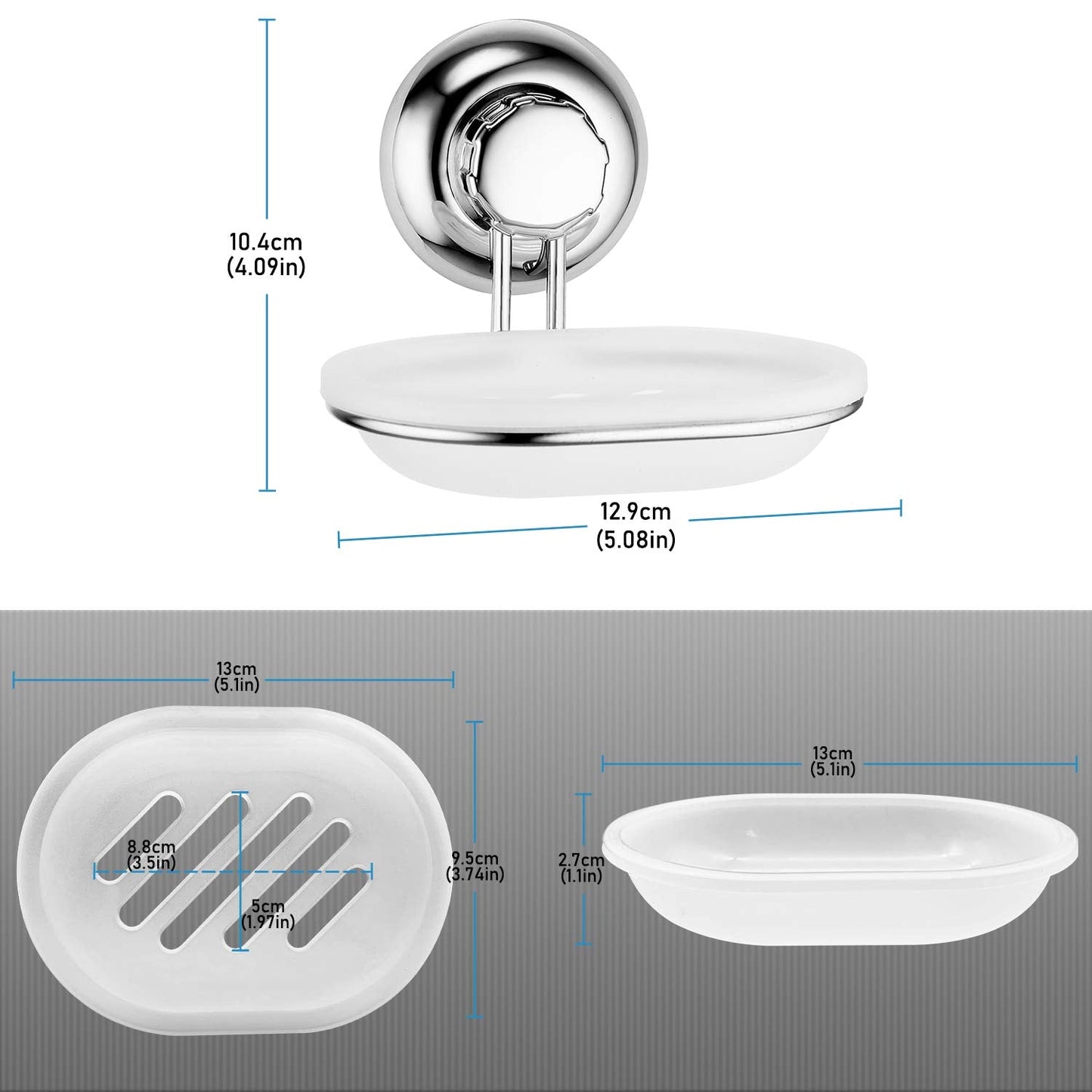 MaxHold No-Drilling/Suction Cup Soap Dish - Vaccum System - Stainless Steel Never Rust - for Bathroom & Kitchen