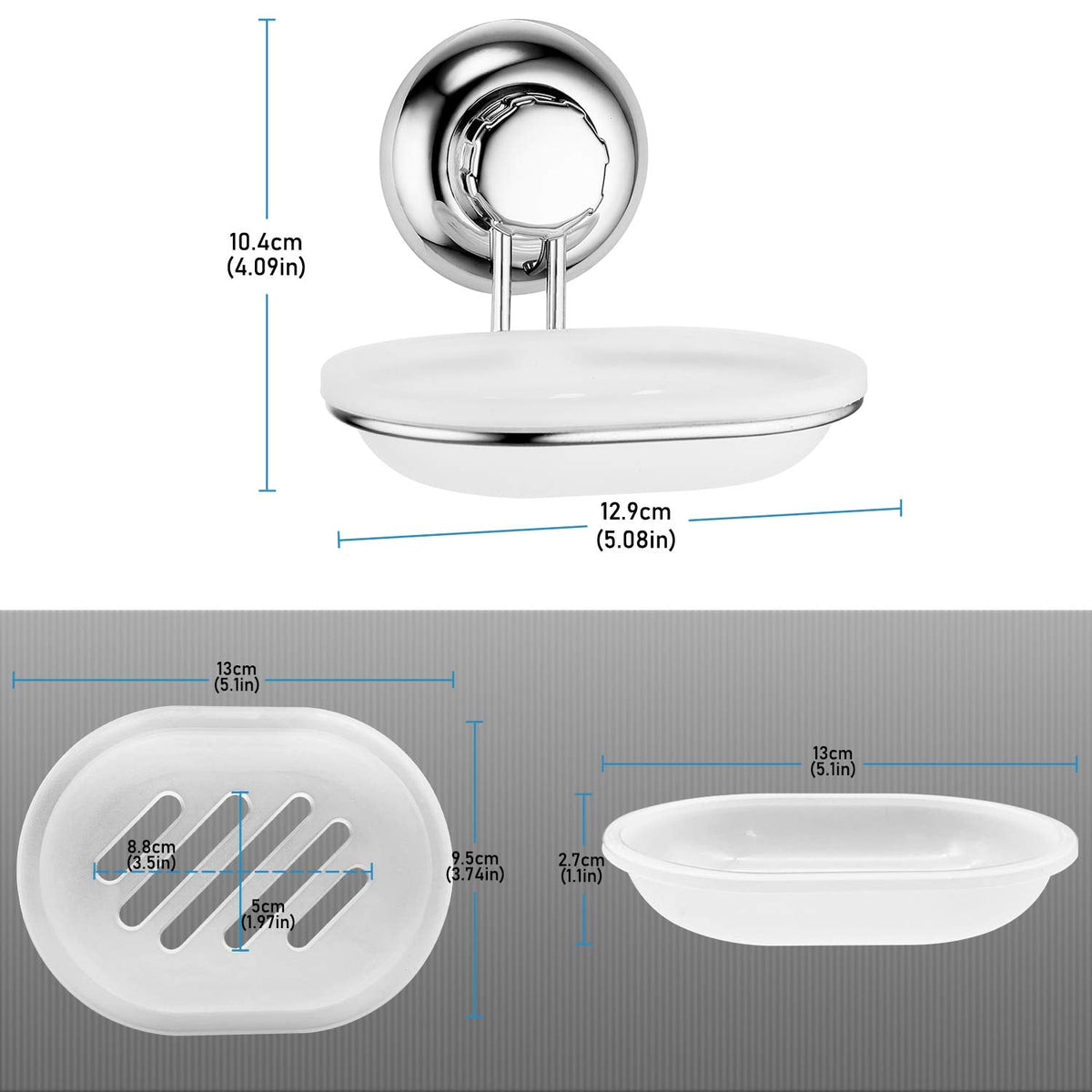 MaxHold No-Drilling/Suction Cup Soap Dish - Vaccum System - Stainless Steel Never Rust - for Bathroom & Kitchen