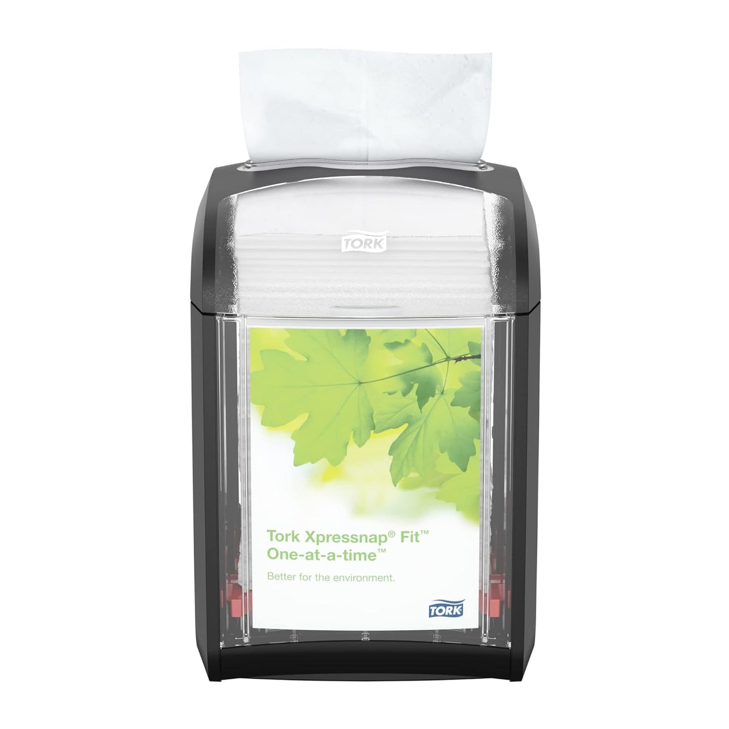 Tork Xpressnap Fit Tabletop Napkin Dispenser,One-at-a-time Single Use, Black Open scruffy box