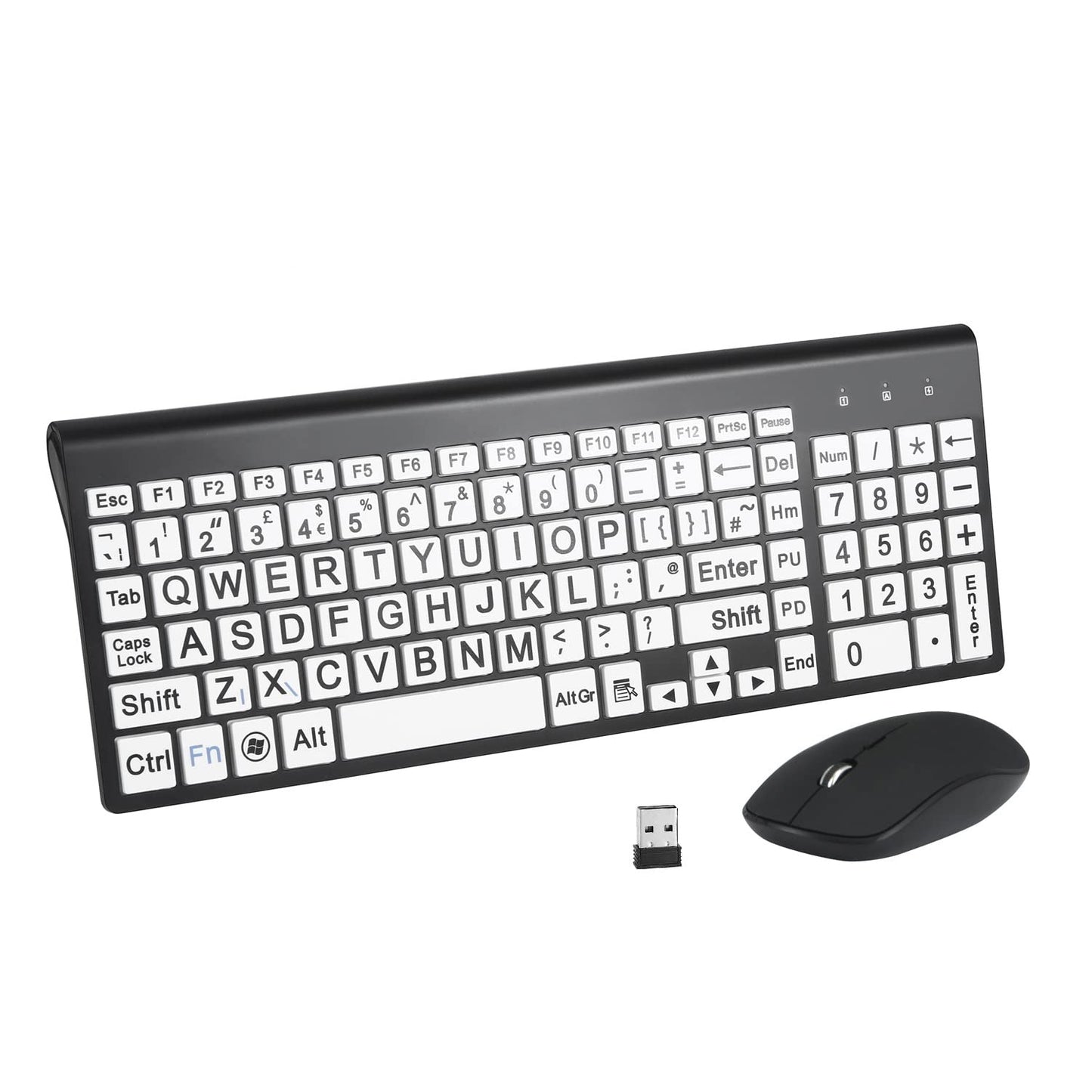 Full Size Big Large Print 2.4g wireless keyboard nd mouse with Oversized Print for eldly people and kids Visually Impaired Low Vision