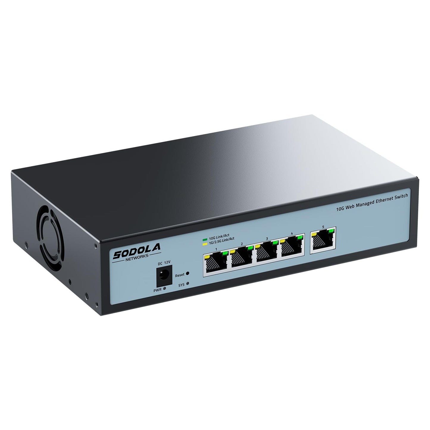 SODOLA 5 Port 10Gb Easy Web Managed Switch, 5X10G RJ45 Ports, Ethernet Splitter, Multi-Gigabit Ethernet Switch, Wall Mounted or Desktop, Link
