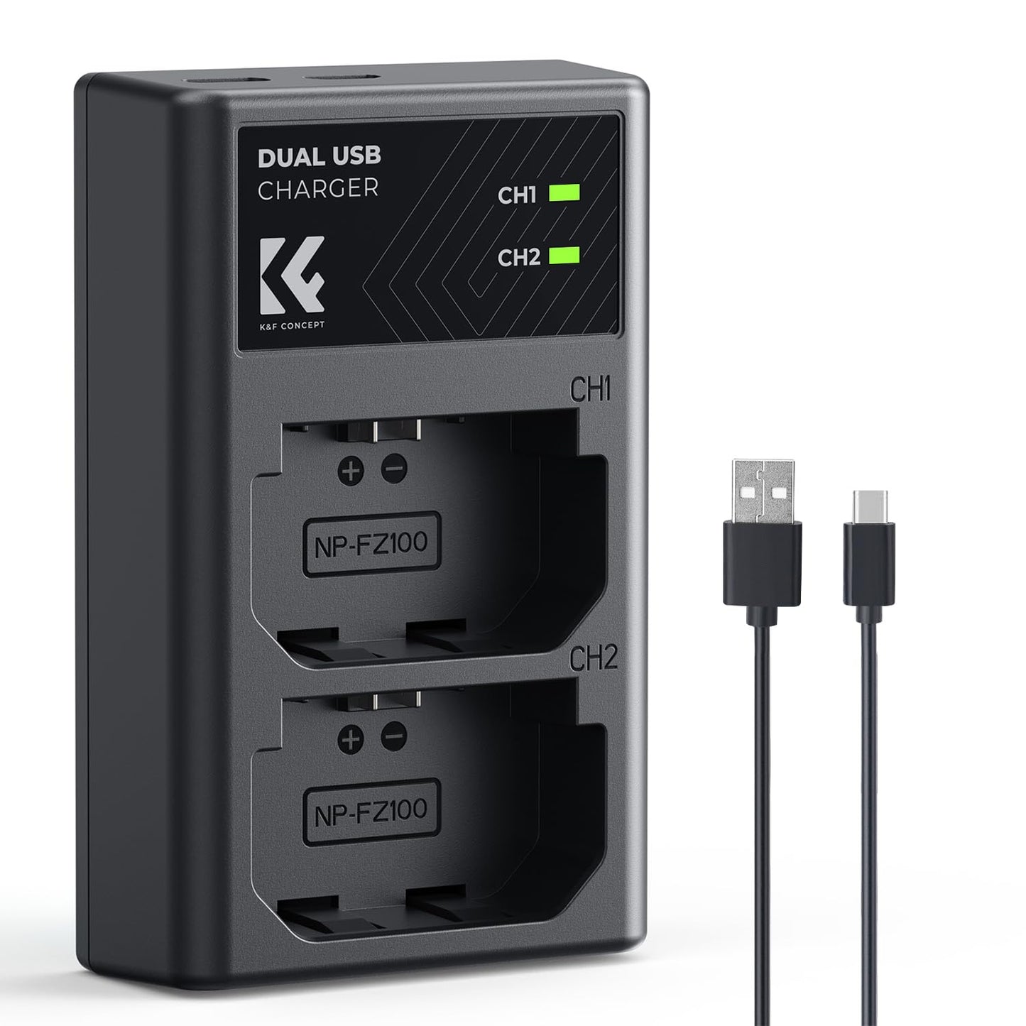 K&F CONCEPT NP-FZ100 Battery Charger, Dual Slot Battery Charger Compatible with Sony A7 IV, FX3, Alpha A7iii, ZV-E1, A7R III (A7R3), A9, A6600, A7R