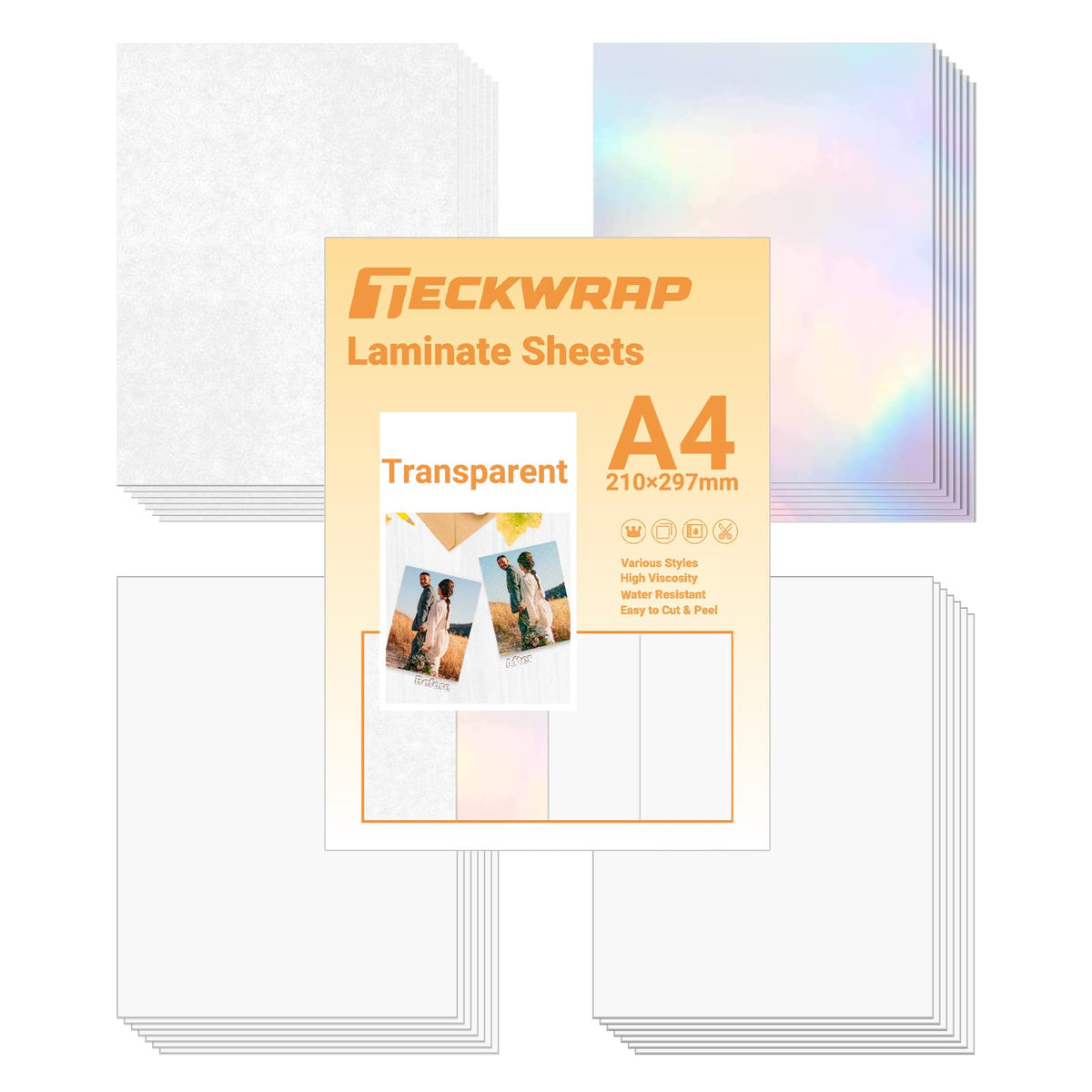 TECKWRAP Holographic Sticker Paper Clear Overlay Lamination Vinyl Laminate Sticker Film A4 210mm x 297mm 28 Sheets/Pack for Craft, Scrapbooking, Craft