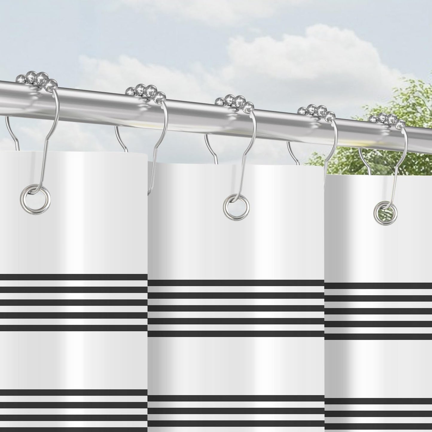 Lerores Shower Curtain, 120 x 200 cm, Black Stripes, Weighted Hem, Anti-Mould Textile, Water-Repellent, Washable Polyester Bath Curtains with Eyelets