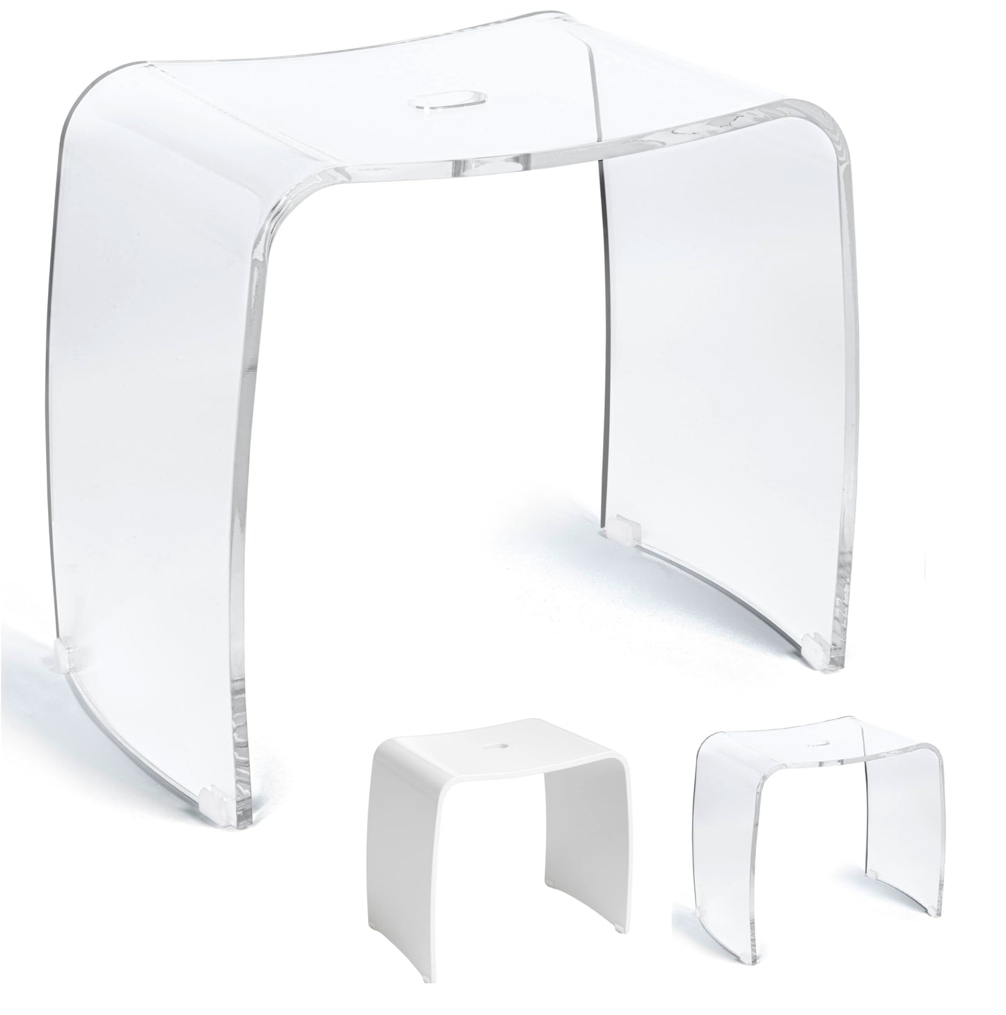 Libaro Meran Acrylic Shower Stool with Handle, Timeless Design, Non-Slip with Rubber Feet (XL transparent)