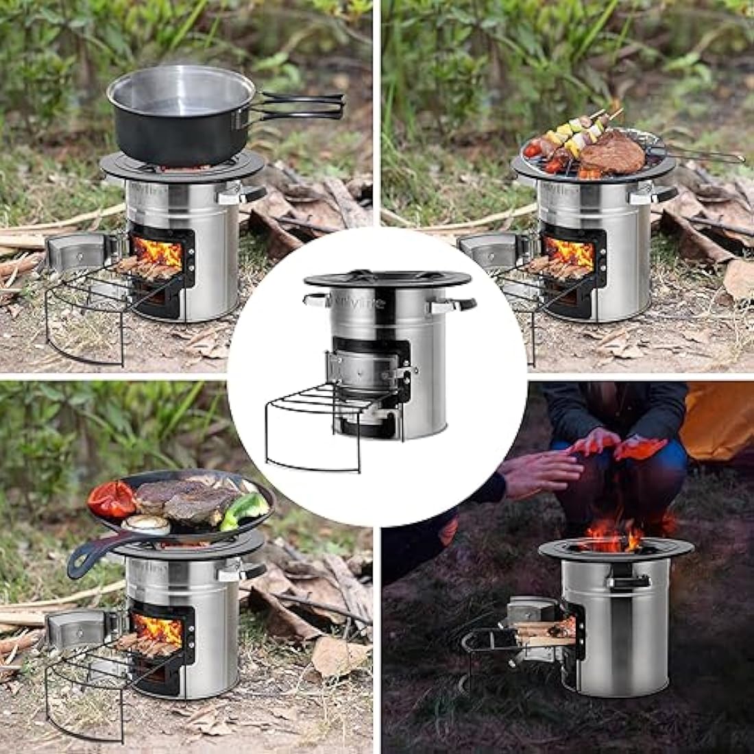 Onlyfire Stainless Steel Rocket Stove,Portable Camp Stove Wood Burning,Outdoor Stove for Backpacking,Outdoor Cooking, Camping, Picnic, BBQ, Hunting, Fishing