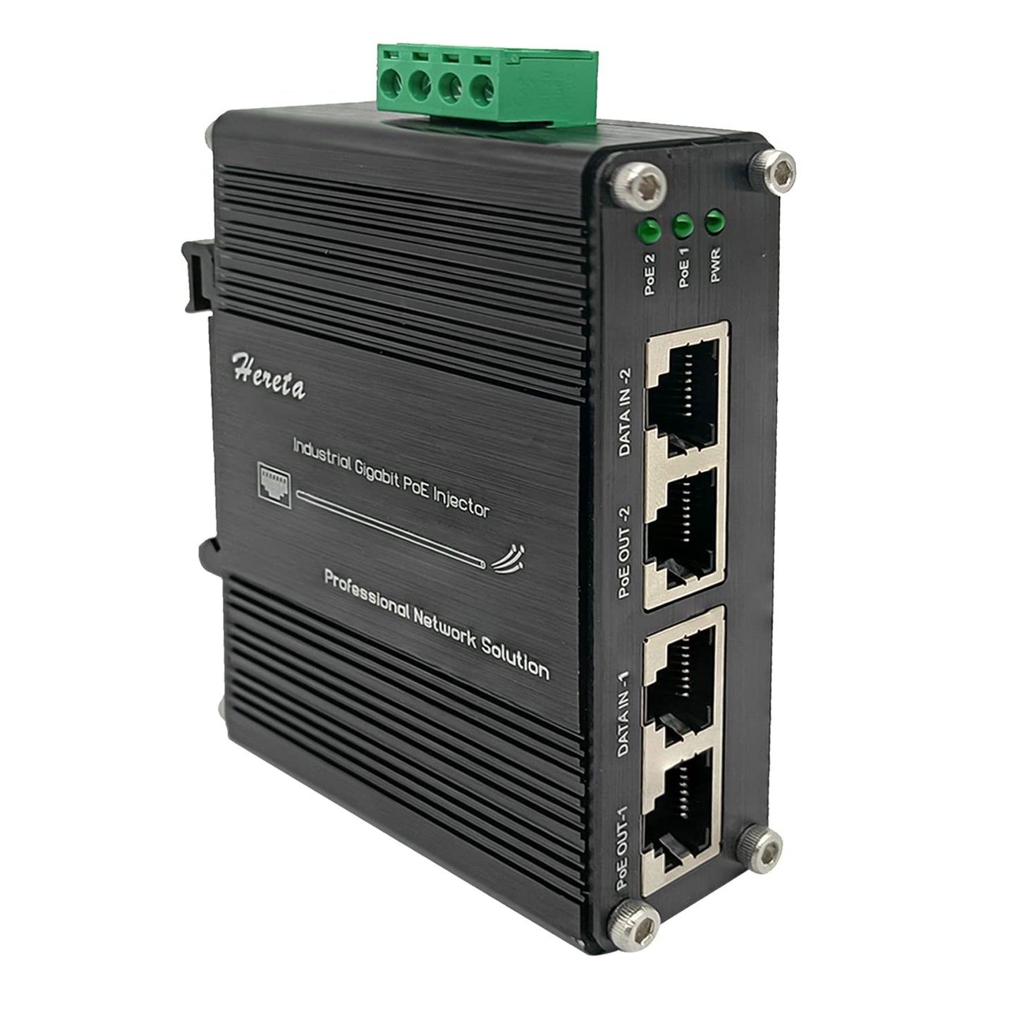 2 Ports Hardened Industrial Gigabit PoE+ Injector 30W Max Per Port 12~48VDC Power Input Support IEEE802.3af/at PoE Device Support 10/100/1000Base-T