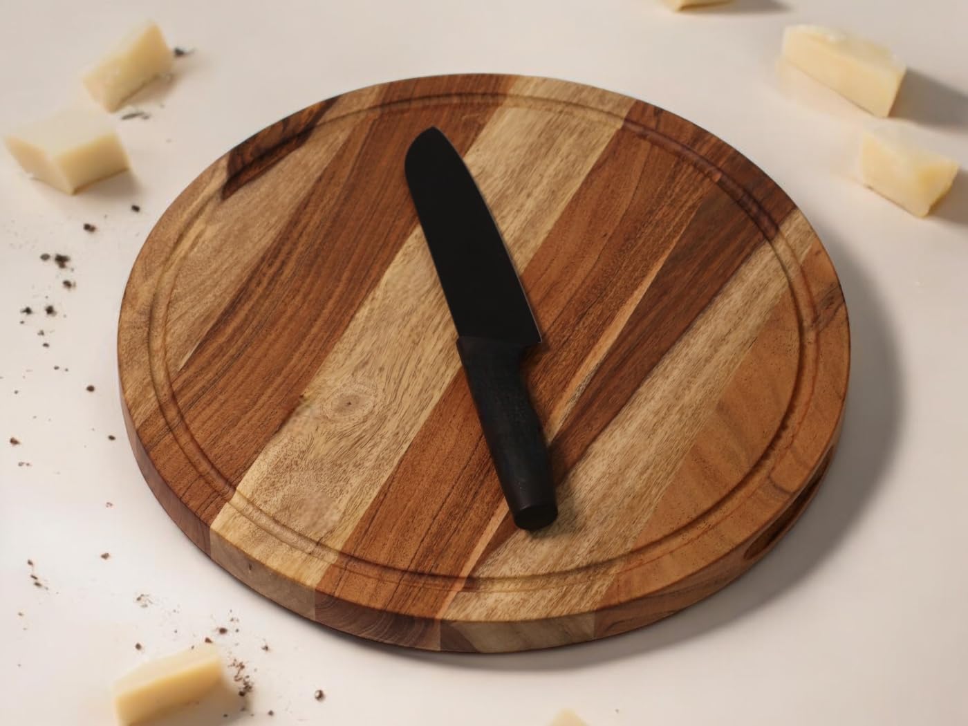Vesta Homes Wooden Round Chopping Board, Cutting/Serving Board, Charcuterie, and Cheese Board for Kitchen | Natural Acacia Wood | 38 x 38 x 2.5 cms |