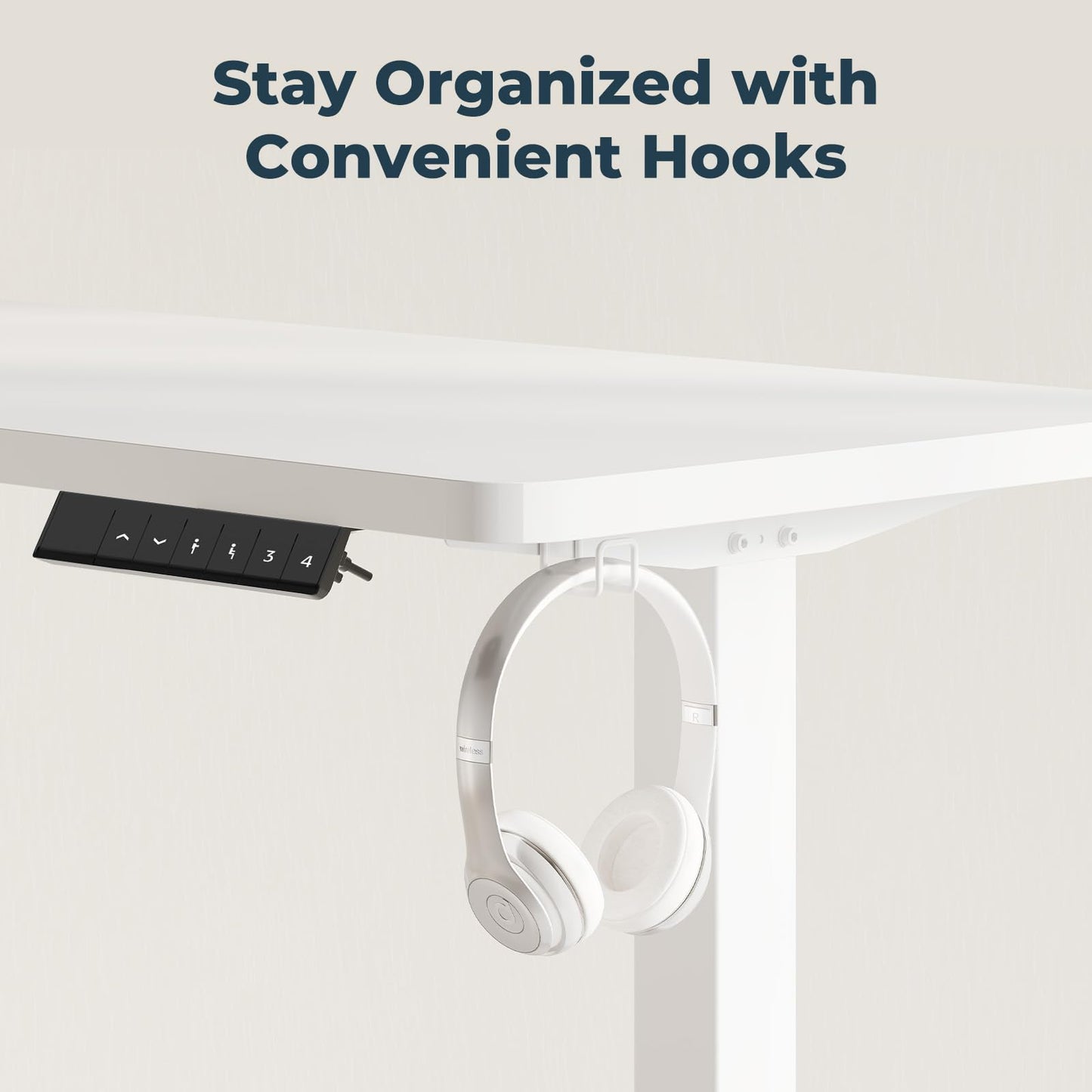 FitStand 140x60cm Electric Height Adjustable Standing Desk, Sit Stand Desk, Computer Desk With Hooks, Child Lock, Memory Function