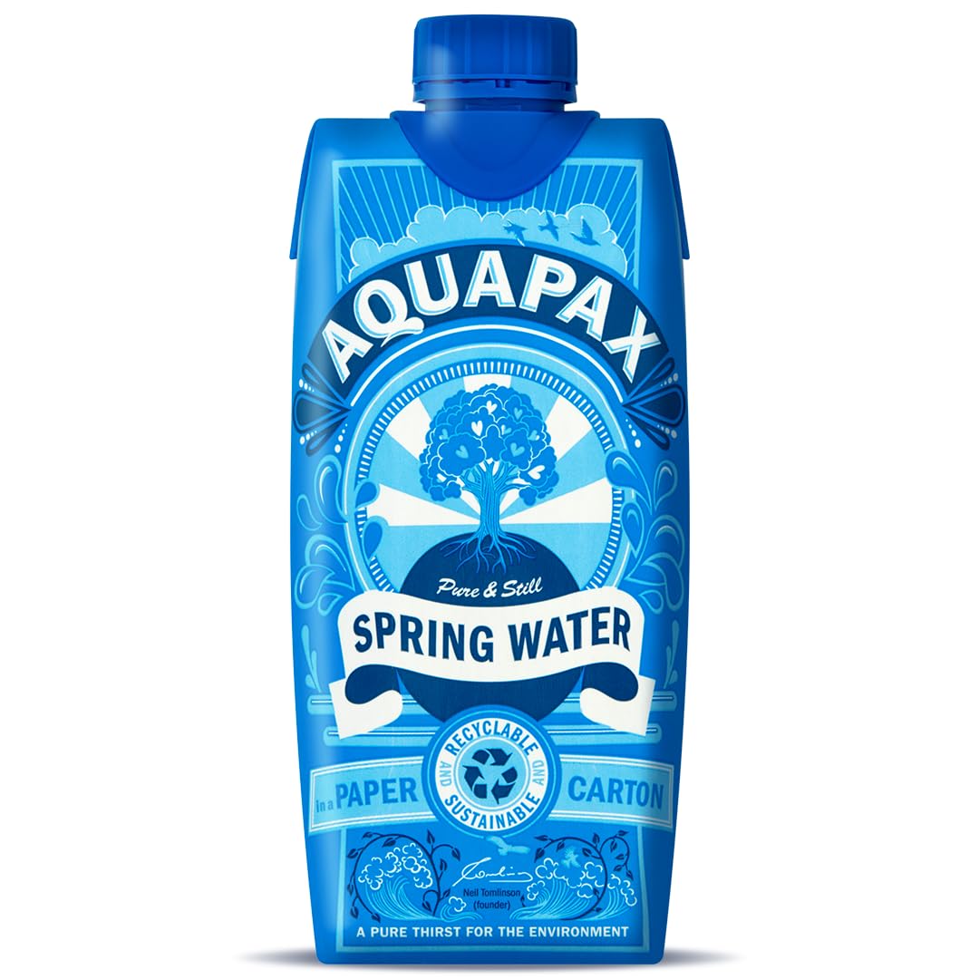 AquaPax Spring Water Multipack - 12 Cartons of 500ml Aqua Water Packed in a Sustainable Container with Sugar can bio Cap - Wholly Recyclable and