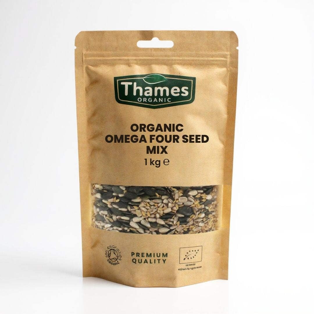Organic Omega Four Seed Mix -1kg- Pumpkin, Sunflower, Sesame, Flax - No Additives, No Preservatives, High Fibre, High Protein, Raw Whole Seeds, Vegan,
