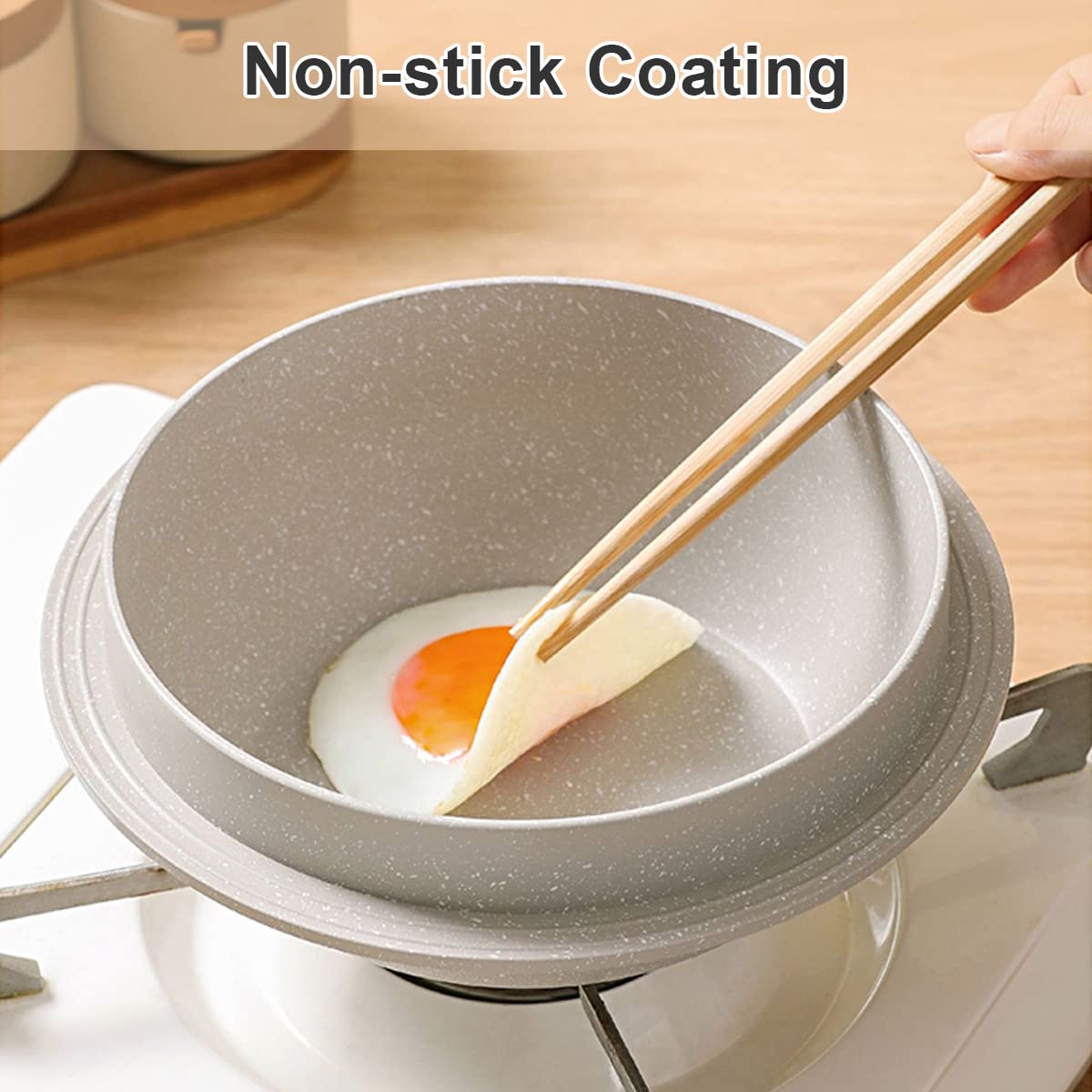 Bobikuke Cast Aluminum Pot with Lid, 24 cm Non-Stick Casserole Dish Korean Stone Bowl Induction Compatible, White
