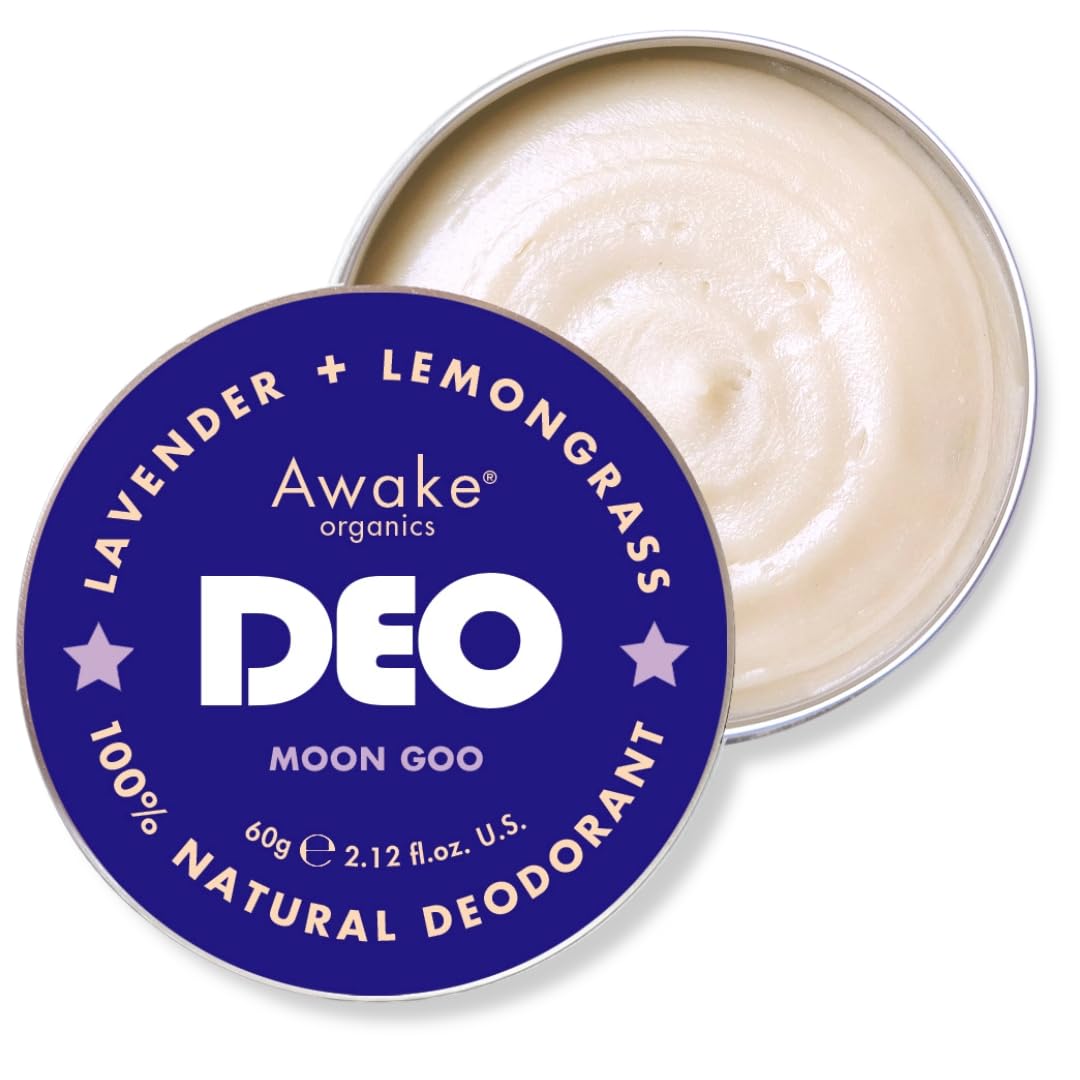 Awake Organics DEO - Natural Plastic Free Deodorant Balm - Moon Goo - Lavender & Lemongrass - Aluminium Free - Long-Lasting Odour Protection, Made in