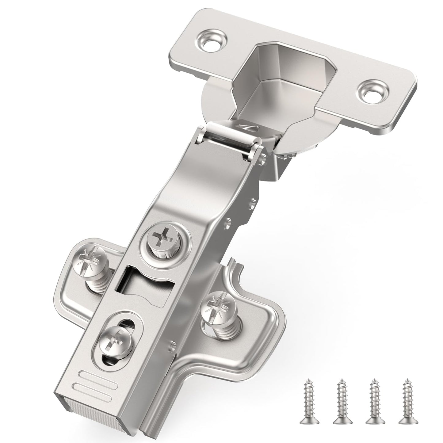 Furniware 10 Pack 3D Full Overlay Soft Close Concealed Cabinet Hinge, Hidden Frameless Door, Stop at 45?-105?, Self Closing, Stain Nickel, Clip On,