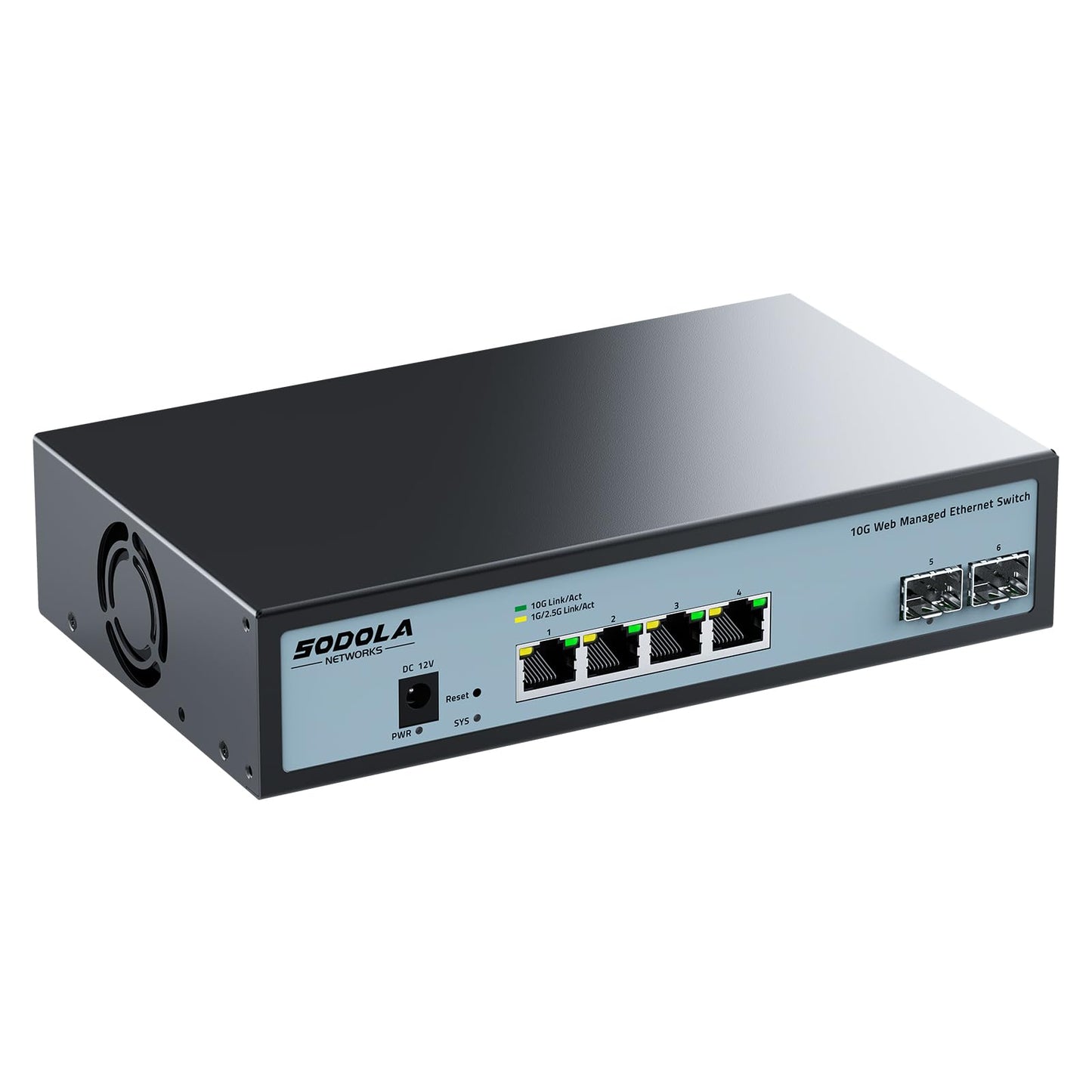SODOLA 6 Port 10Gb Easy Web Managed Switch, 4X10G RJ45 + 2X10G SFP+ Ports, Ethernet Splitter, Multi-Gigabit Ethernet Switch, Wall Mounted or Desktop,