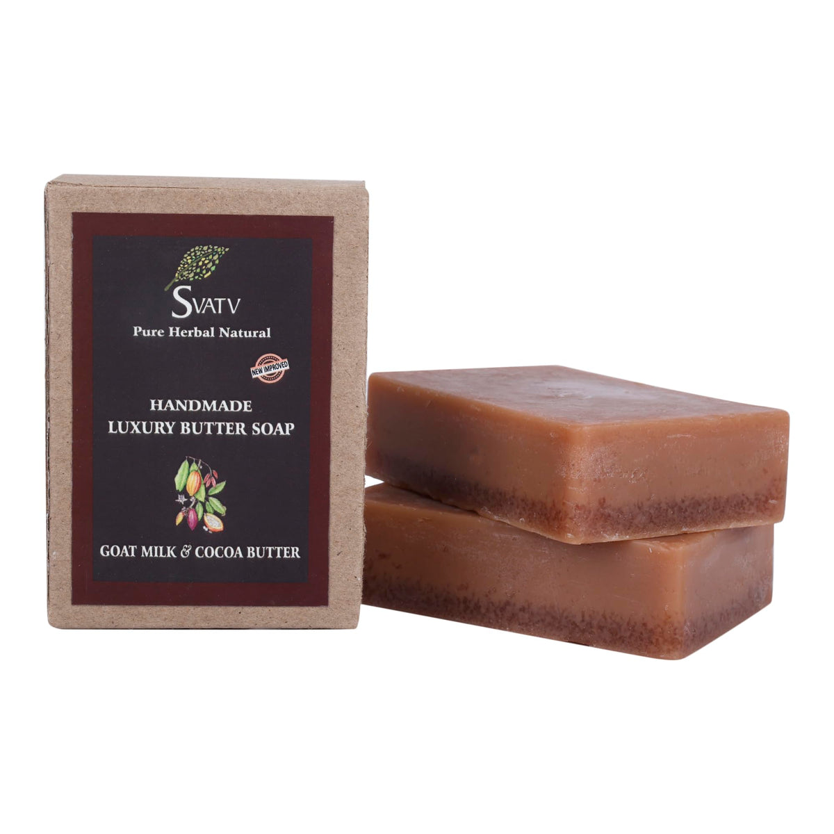 SVATV Soap Goat Milk & Cocoa Butter- Best Exfoliating Bar, Traditional Ayurvedic Herbal Soap For All Skin Type - 125 Grams x 2 Bars