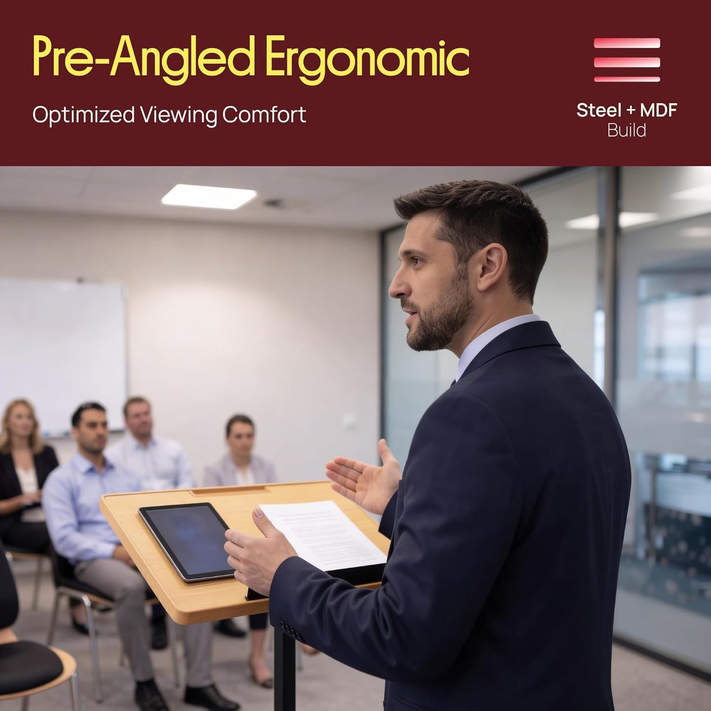 Pyle Portable Floor Lectern Podium Stand-Height Adjustable Steady Standing Design Teacher Speaker Lecture Classroom Presentation Stand