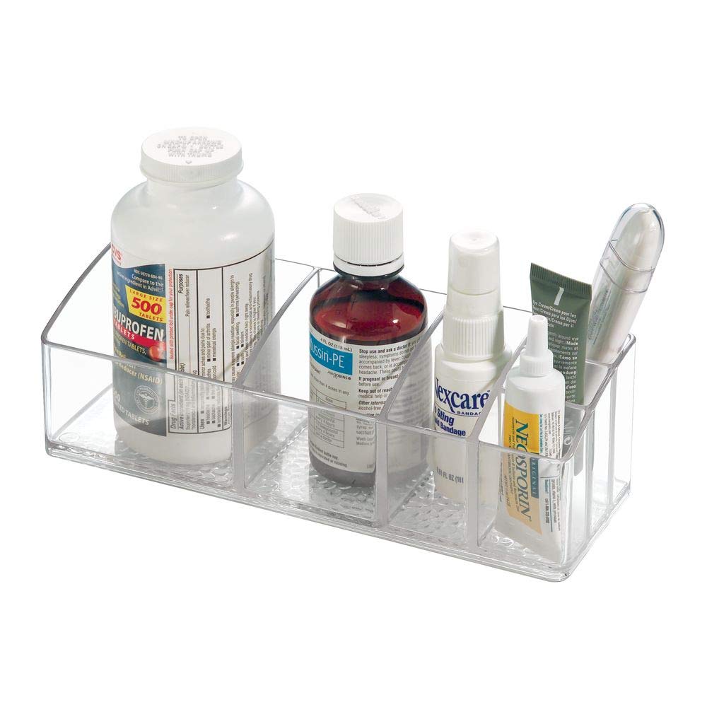 iDesign 42730ES Med+ Medicine Box, Plastic Bathroom Storage Container for Medical Supplies with Six Compartments, Clear, 9" x 3" x 2"