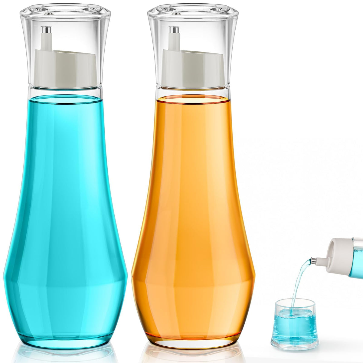 VITVITI Glass Soap Dispenser for Bathroom, 8.8OZ Mouth Wash Container Bottle with Lid Cup, Clear Refillable Liquid Dispenser Decanter for Countertop