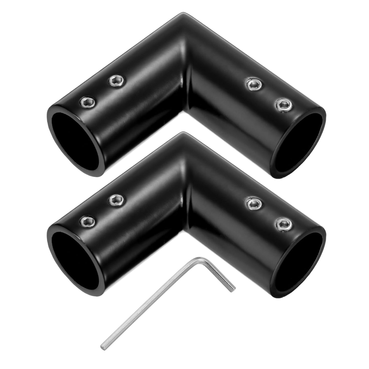 sourcing map 2pcs Corner Curtain Rod Connector, 90 Degree Window Curtain Rod Corner with Hex Wrench for 3/4 Inch OD Bay Window Curtain Rods, Black