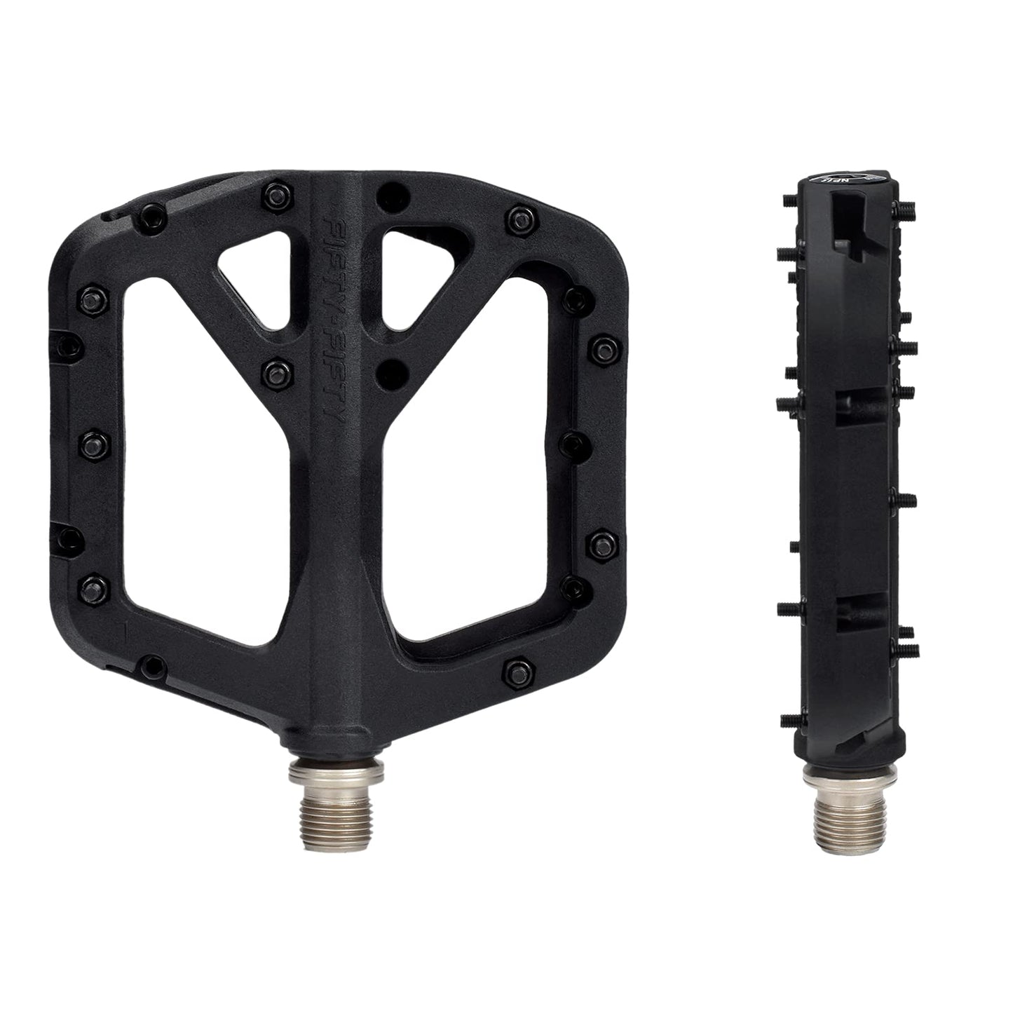 FIFTY-FIFTY Mountain Bike Pedals, Non-Slip MTB Nylon Composite, 9/16" Bicycle Pedals, Lightweight and Wide Flat Platform (Black)