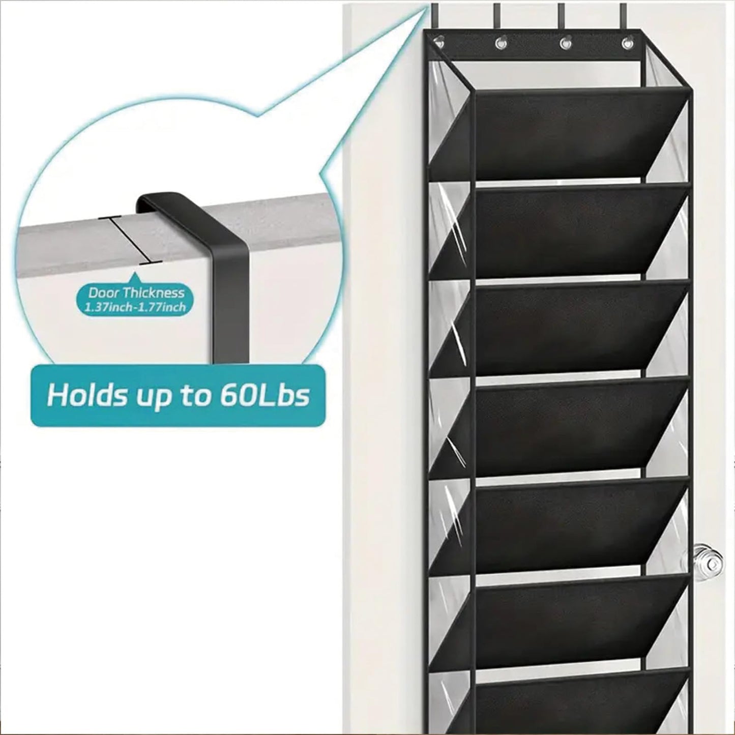 TopHomer 10 Tier Over Door Shoe Storage Organiser,Hanging Shoe Rack Storage and Large Shoes Holder with Clear Deep Pocket Back of Door,Fit 20 Pairs