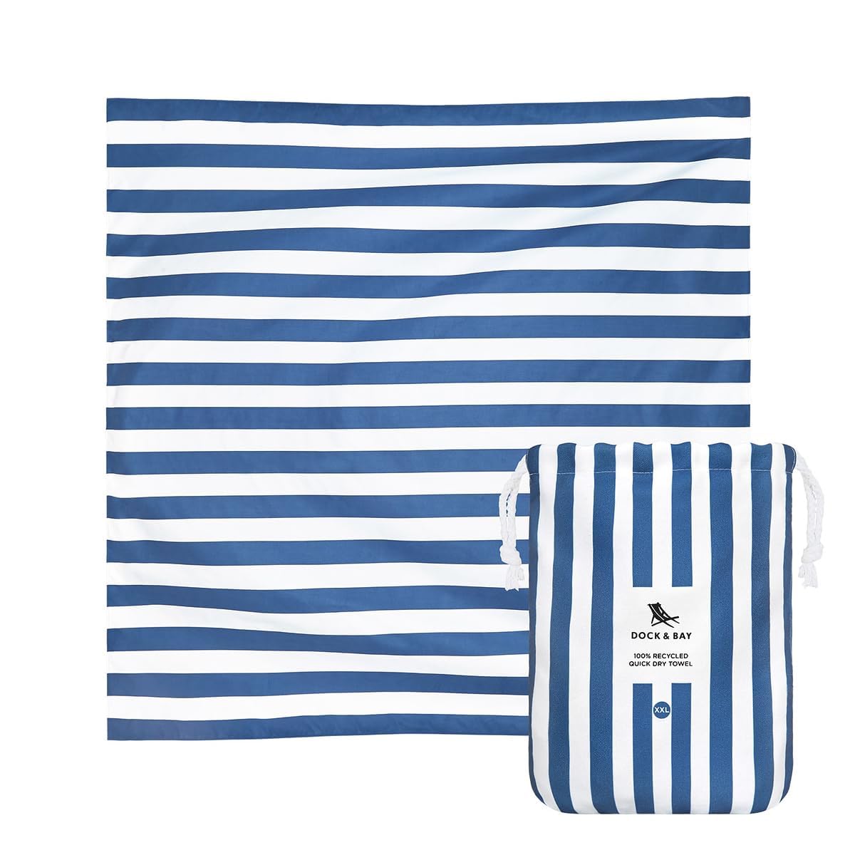 Dock & Bay Quick Drying Towel - for Sports & Gym - Compact, Lightweight - 100% Recycled - Includes Bag - Cabana - Whitsunday Blue, Double Extra Large