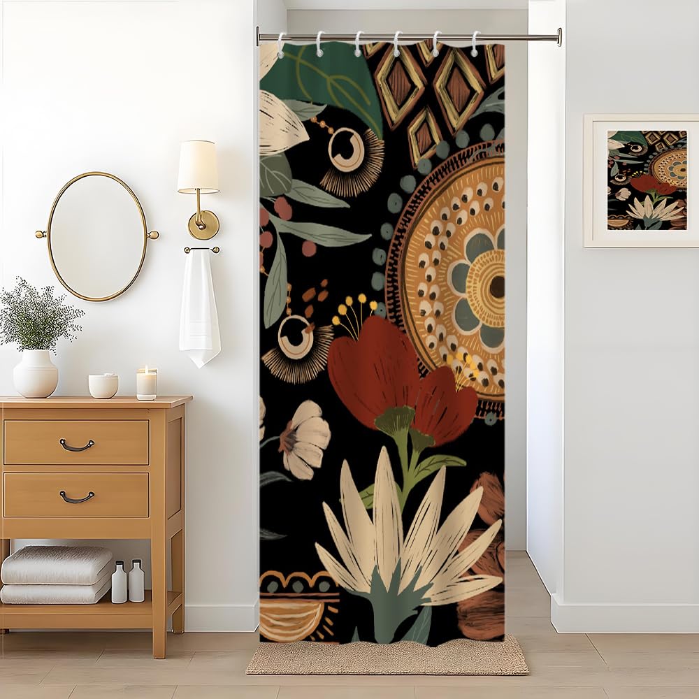 Uiiooazy Boho Stall Shower Curtain, Abstract Mid Century Floral Green Leaves Minimalist Bath Curtain Anti Mildew Waterproof Polyester Fabric Opaque