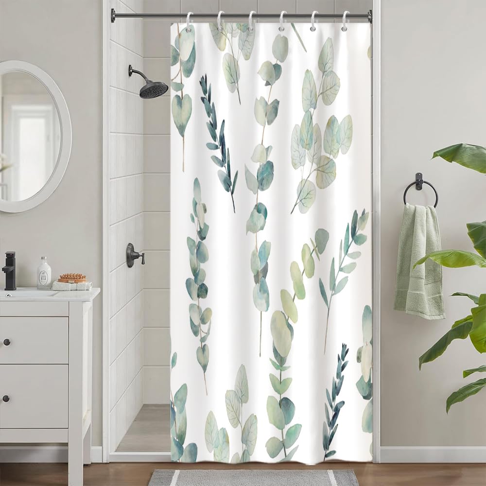 Eucalyptus Stall Shower Curtain, Uiiooazy Blue Gray Leaves Pattern Bath Curtain Mildew and Mould Resistant Waterproof Polyester Fabric Washable Opaque