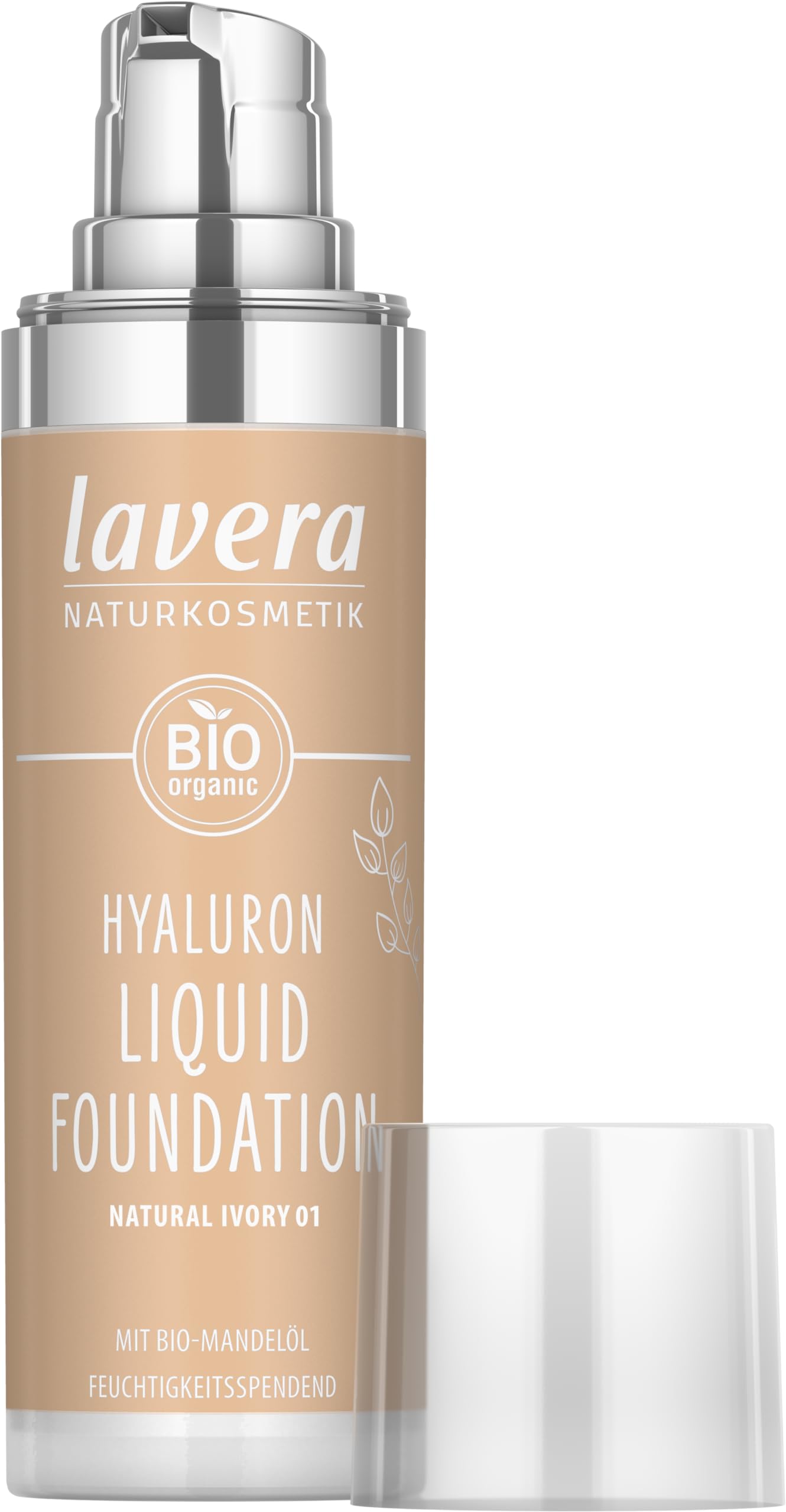 lavera Hyaluron Liquid Foundation - Natural Ivory 01 - hyaluronic acid and almond oil - intense moisture - lightweight texture - mineral oil-free -