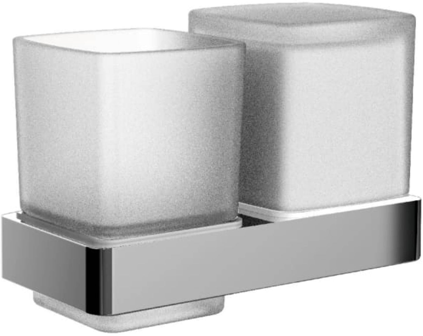 emco Loft Double Glass Tumbler Holder Toothbrush Cup in Chrome, Wall Mounted Bathroom Accessory Modern, Elegant, Practical as Shower Accessory