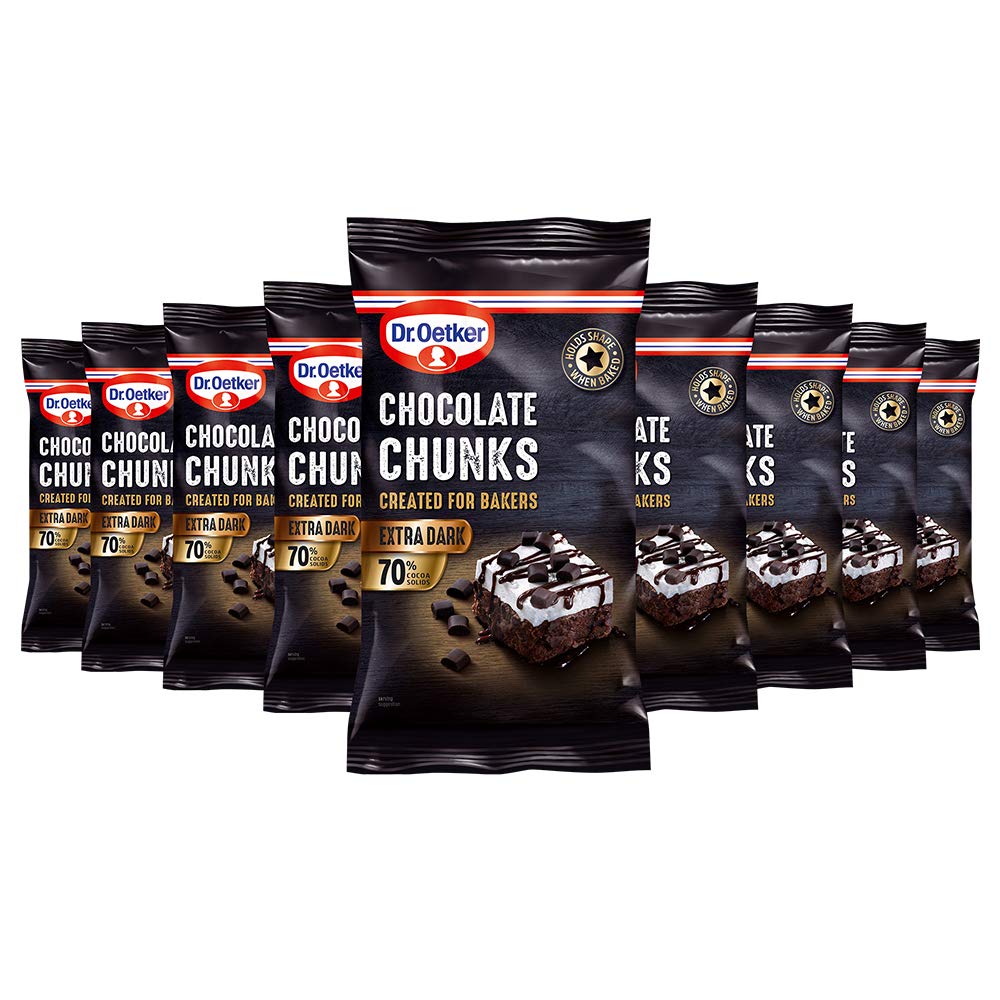 Dr. Oetker Extra Dark Chocolate Chunks, 100g each, Pack of 9 - large cooking chocolate chip sprinkles for cakes, cupcakes, decorations, sprinkles on
