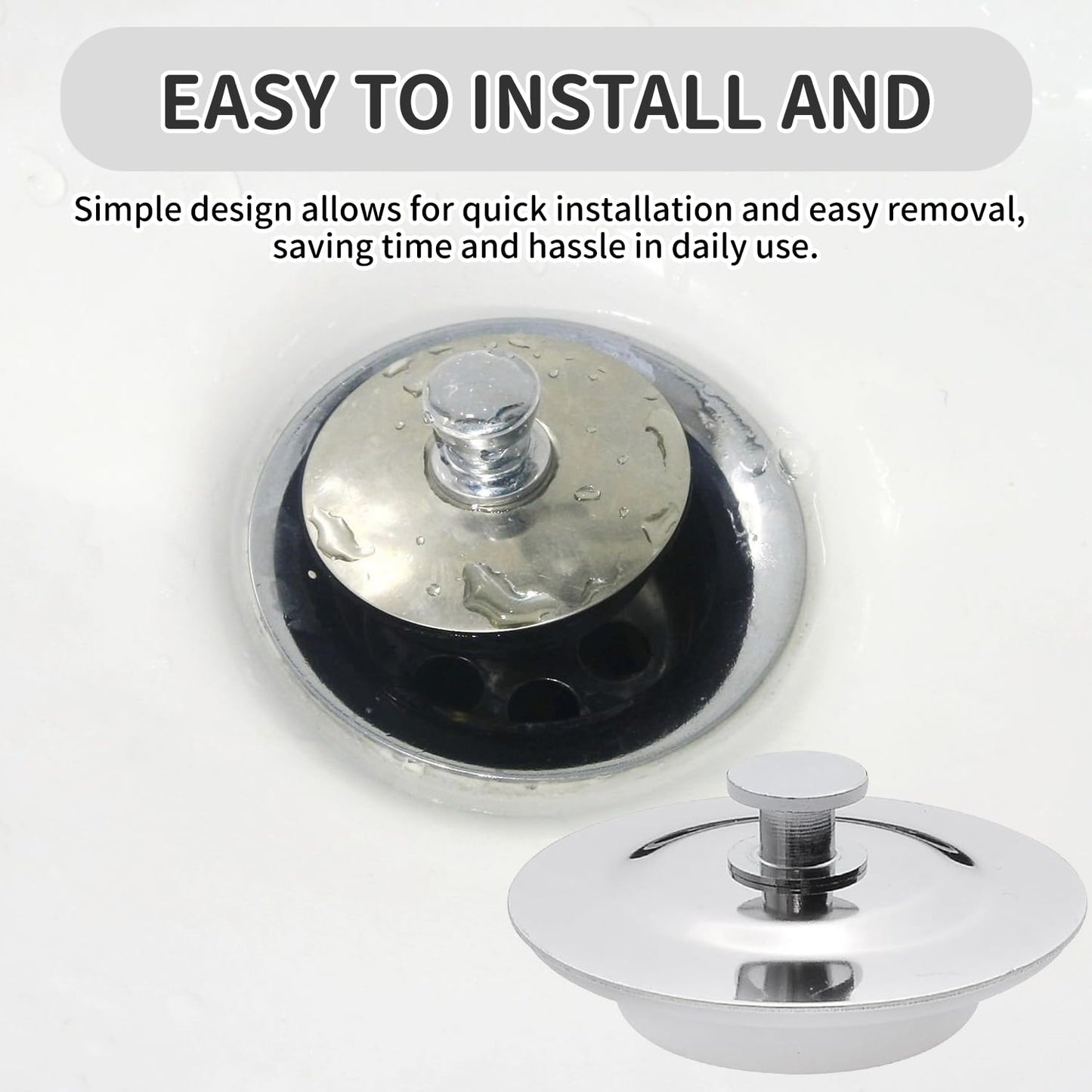 Universal Bath Plug for 40-45mm Drain Holes – Stainless Steel & Silicone Sink Stopper for Bathtubs, Kitchen & Bathroom Sinks – Watertight Seal