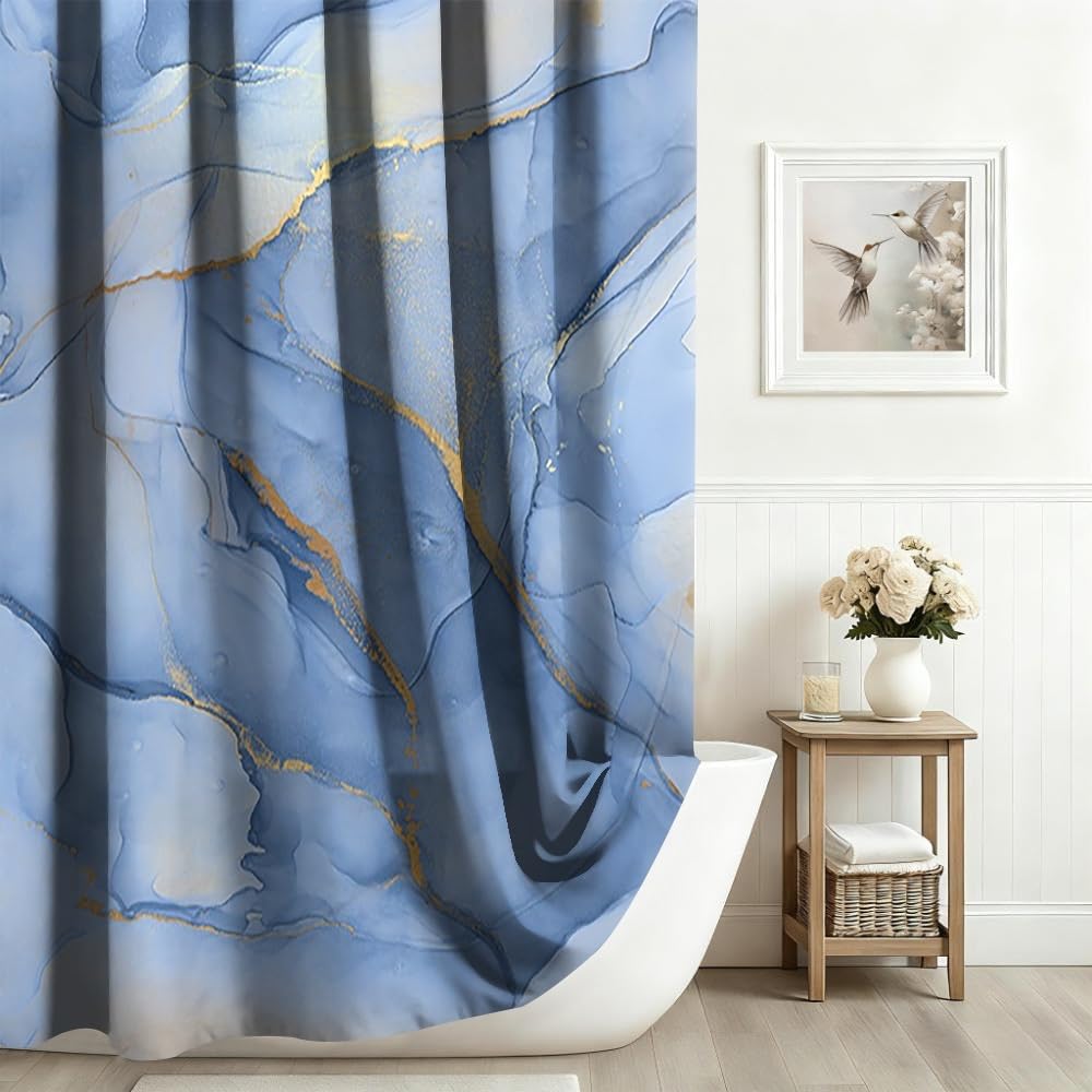 Xiaoterna 180x240cm Marble Shower Curtain White Grey Blue Gold Dots Waterproof Polyester Bathroom Curtain Luxury Modern Aesthetic Artistic Washable