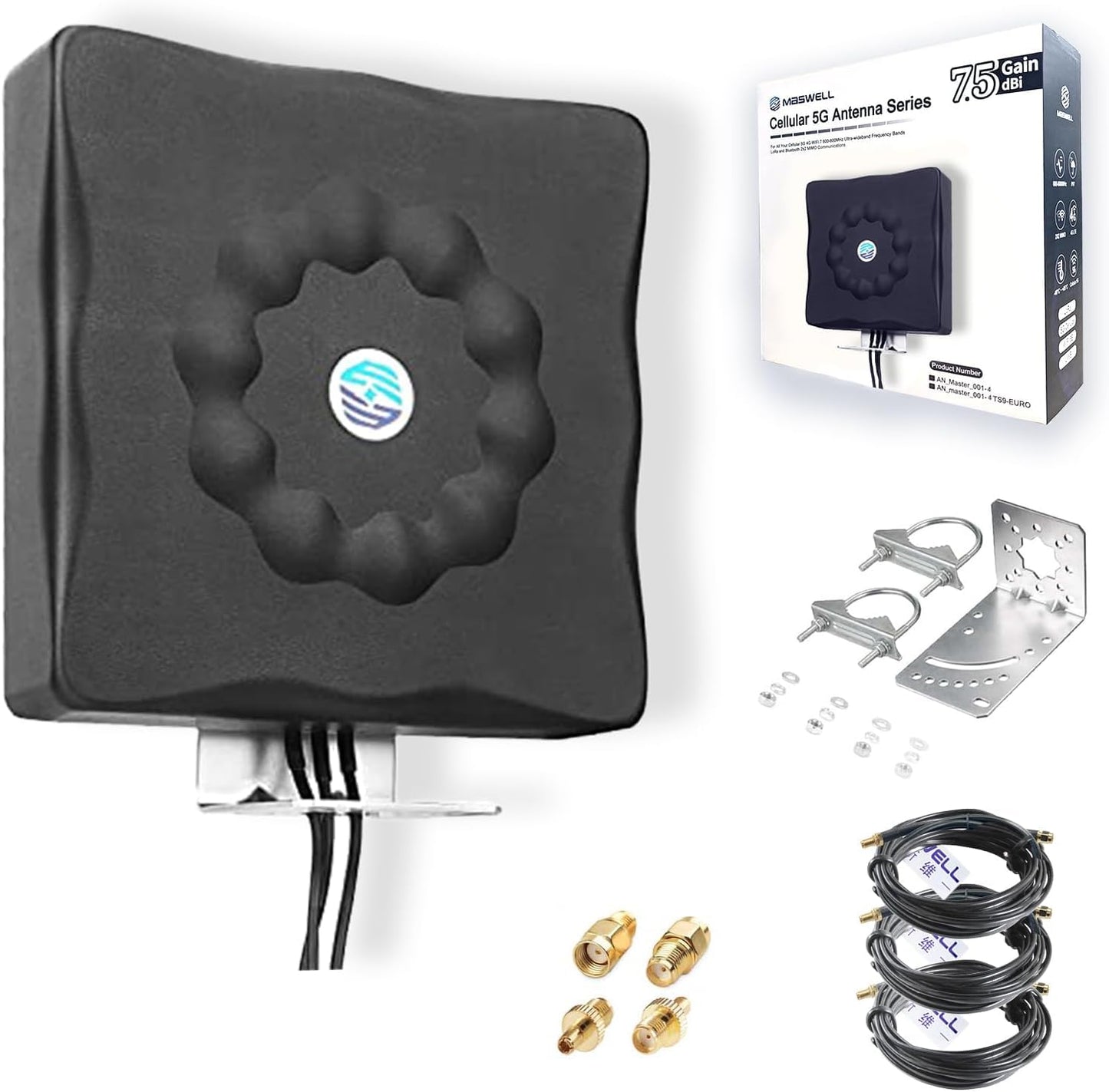 Maswell GPS 5G Antenna Outdoor | Combo 3-in-1 1x GPS + 2x LTE MIMO Aerial, Up to 7.5 dBi, 600-8000MHz Omni 5G 4G+ LTE External Rugged Aerial for