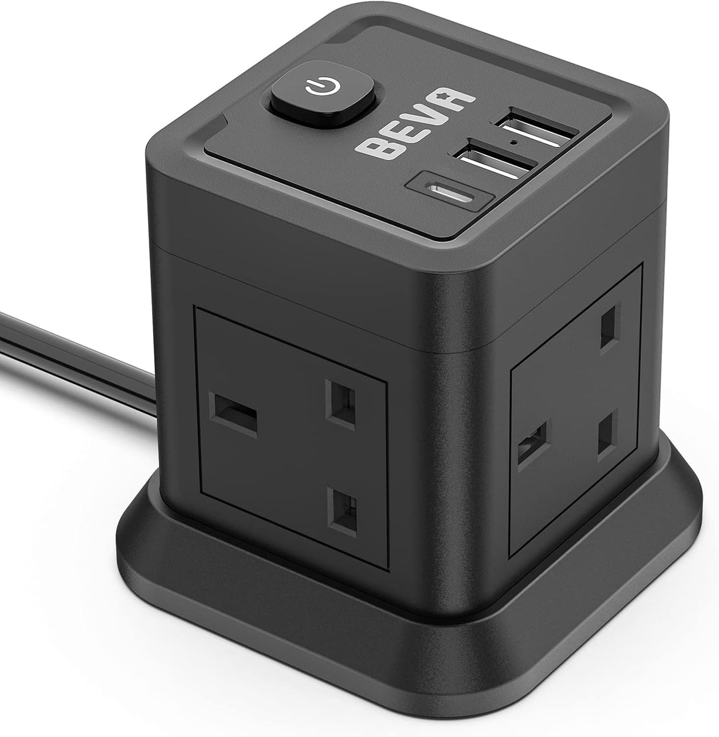 Extension Lead Cube 3M With USB Slots, BEVA 4 Way Extension Socket With 3 USB Ports, Power Strip With Switch Multi Plug Extension with 3 Metre Long