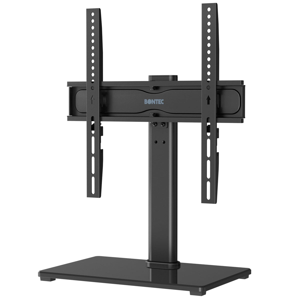 BONTEC Swivel TV Stand with Bracket for 24-60 inch LED OLED LCD Plasma Screens, Height Adjustable Table Top TV Stand with Tempered Glass Base, Max