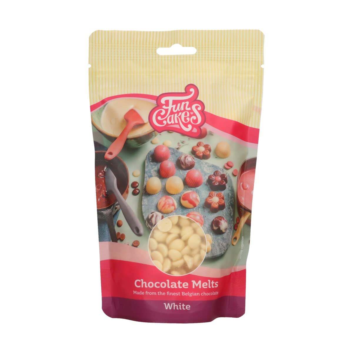 FunCakes Chocolate Melts White: Melting Chocolate to Make Sweet Bonbons, Drips, Glaze, Cake Decorations, Drizzles. Easy Melting in Microwave or Au