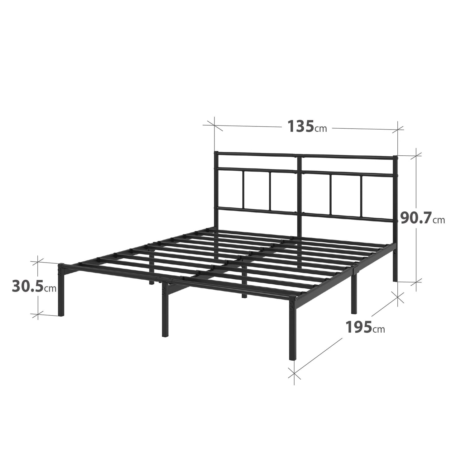 Zinus Elias Double Bed Frame Bed 135x190 cm 30cm Height Metal Bed Frame with Headboard Platform bed frame with steel slat support Modern
