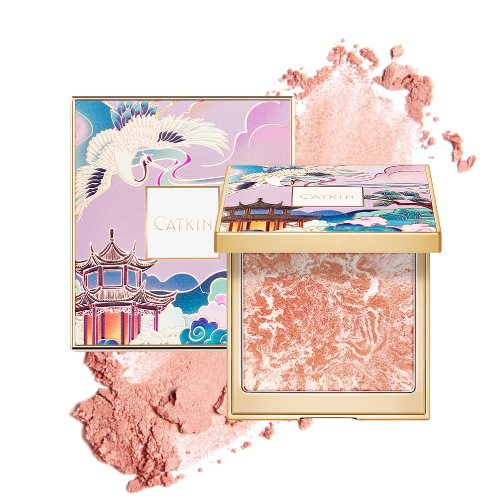 CATKIN Blusher for Cheeks Make Up, Coral Pink Peach powder blush, Shimmering Blush Creates a Lightweight Natural Finish, 10g