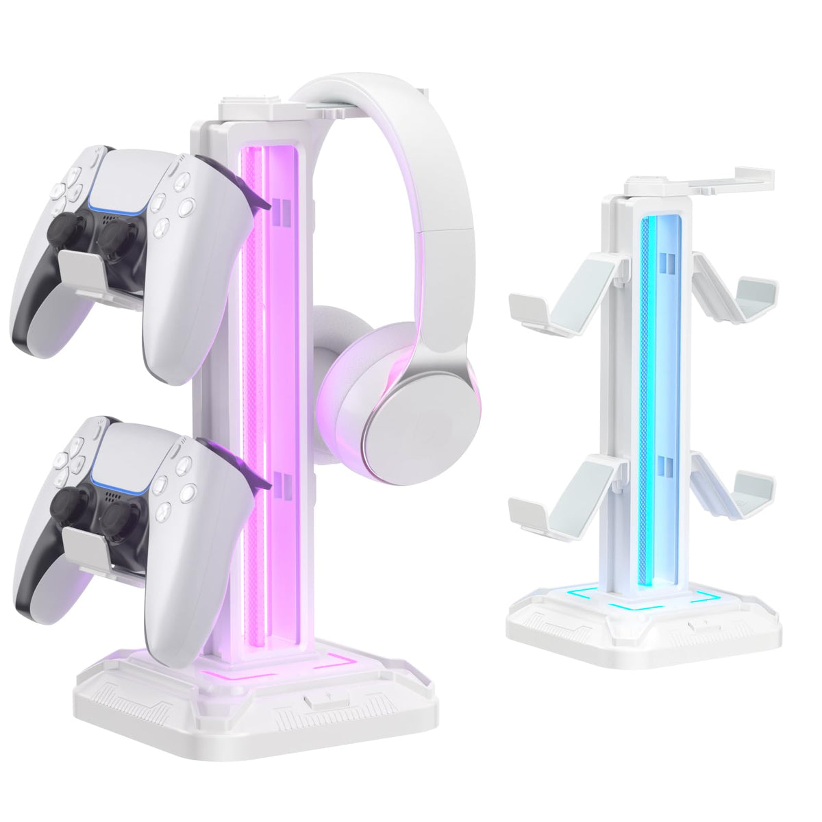 KDD Headset Stand with 9 Light Modes - Gaming Controller Holder for Desk - Rotatable Headphone Stand & Detachable Controller Hook for Gamer Gaming PC