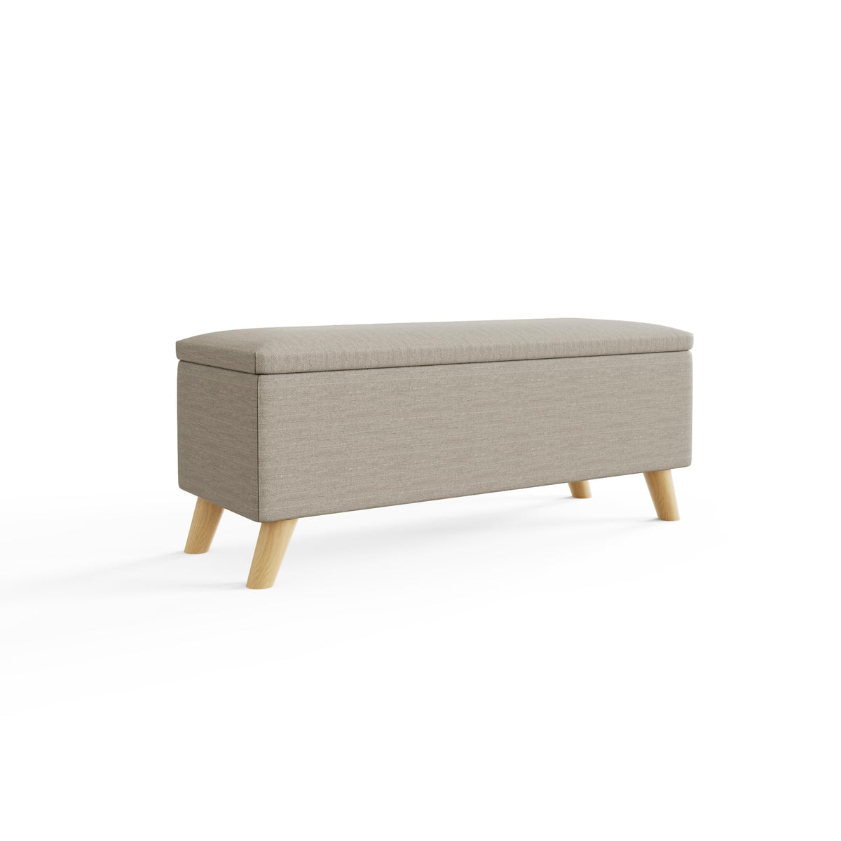 GFW Secreto Ottoman Storage Bench in Natural Fabric, Upholstered Footstool with Wooden Legs & Hidden Storage