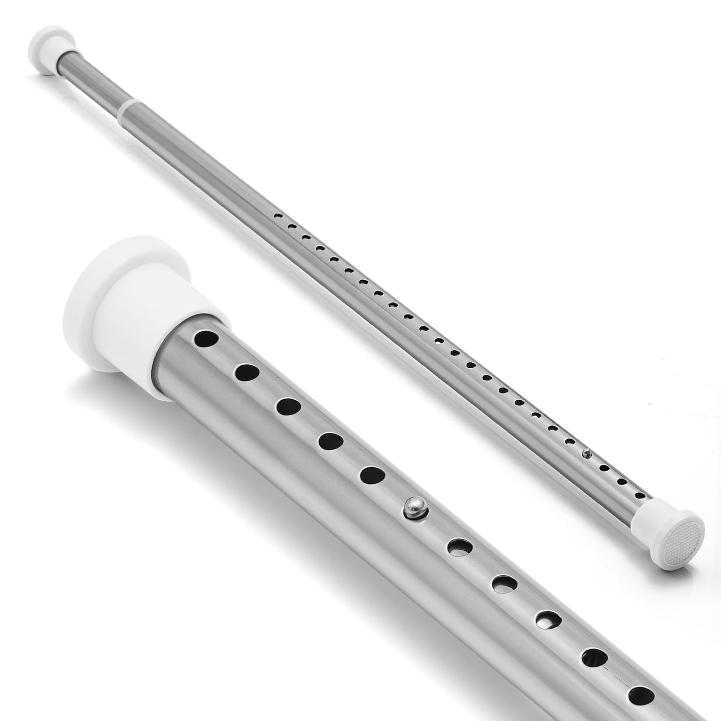 Stainless Steel Spring Tension Rod Extendable Telescopic Shower Curtain Pole Heavy Duty Hanging Bar with No Drilling, 75-110cm, Silver