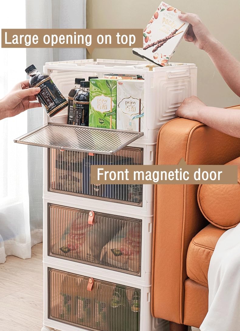 KOLENSA Foldable Storage Bins with Lid, Wheels and Magnetic Door, Collapsible Stackable ABS Organizer for Kitchen, Wardrobe, Closet