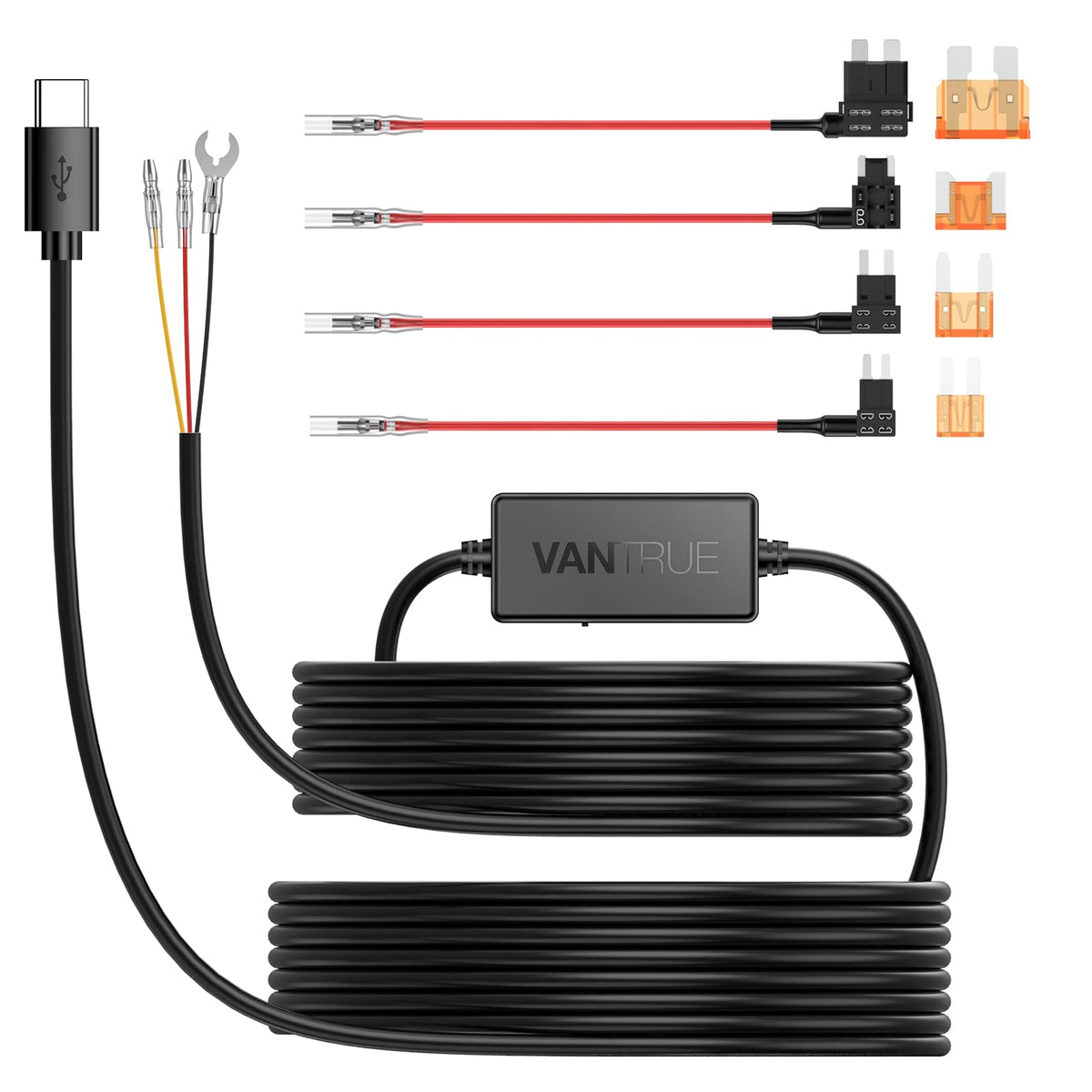 VANTRUE USB-C 2 Level Hardwire Kit with ACC Fuse for N5(S)/N4 Pro(S)/N4(S)/N2X/E360/S1 Pro(MAX)/E1 Pro/E1/E1 Lite/E2/E3/X4S/N2 Pro(USB-C)/N2S/S2
