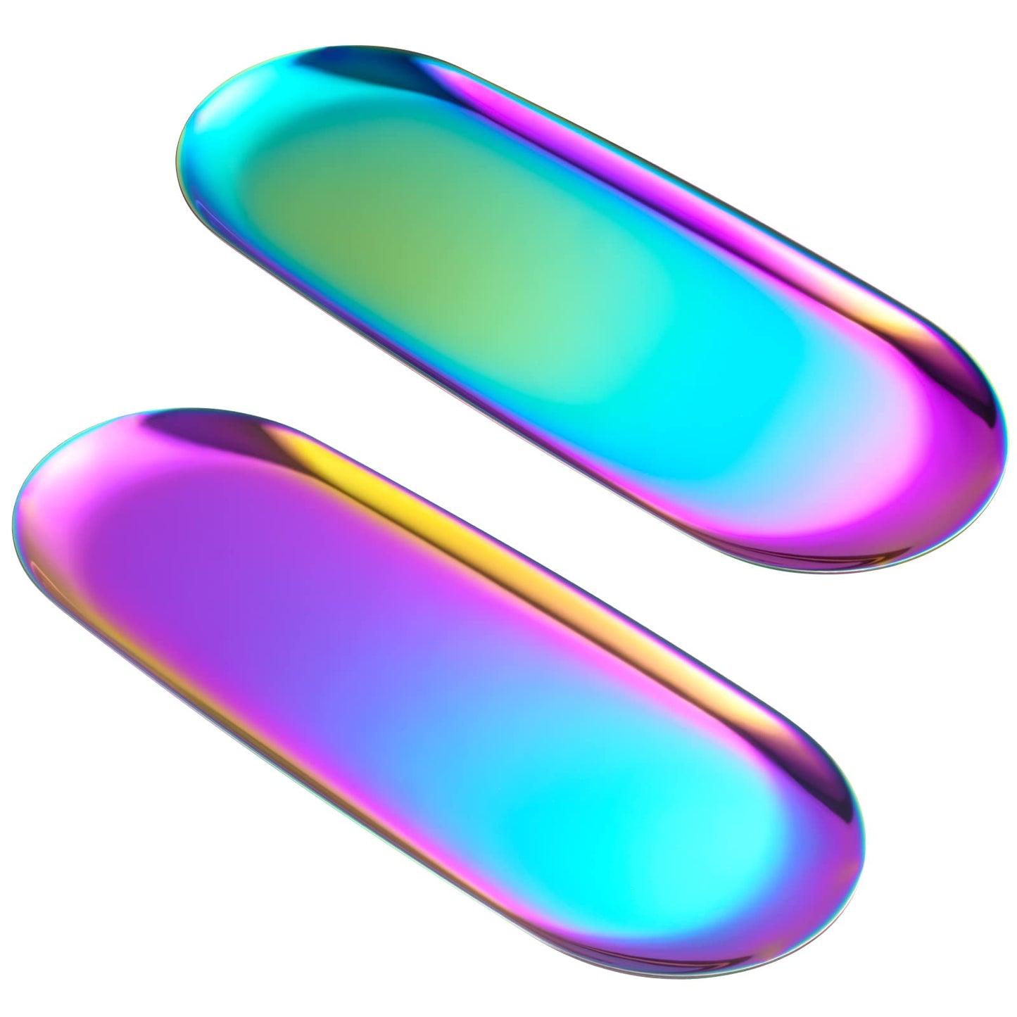 Set of 2 Oval Stainless Steel Tray ? Mirror-Polished, Vacuum-Coated, Fade-Resistant, Jewelry & Perfume Storage, Bathroom Organizer, Coffee Table Tray,