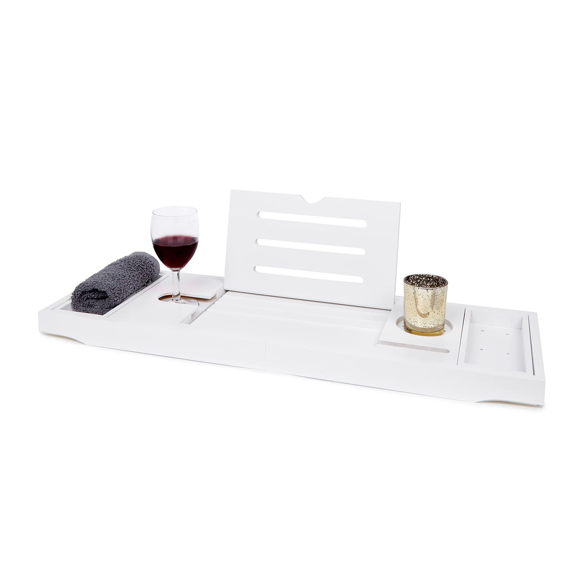 Deep Calm Bath Caddy ? Extendable Bath Tray Holds Book, iPad, Tablet, Phone, Wine Glass, Candle - Adjustable Bathtub Table ? Luxury, Natural Bamboo