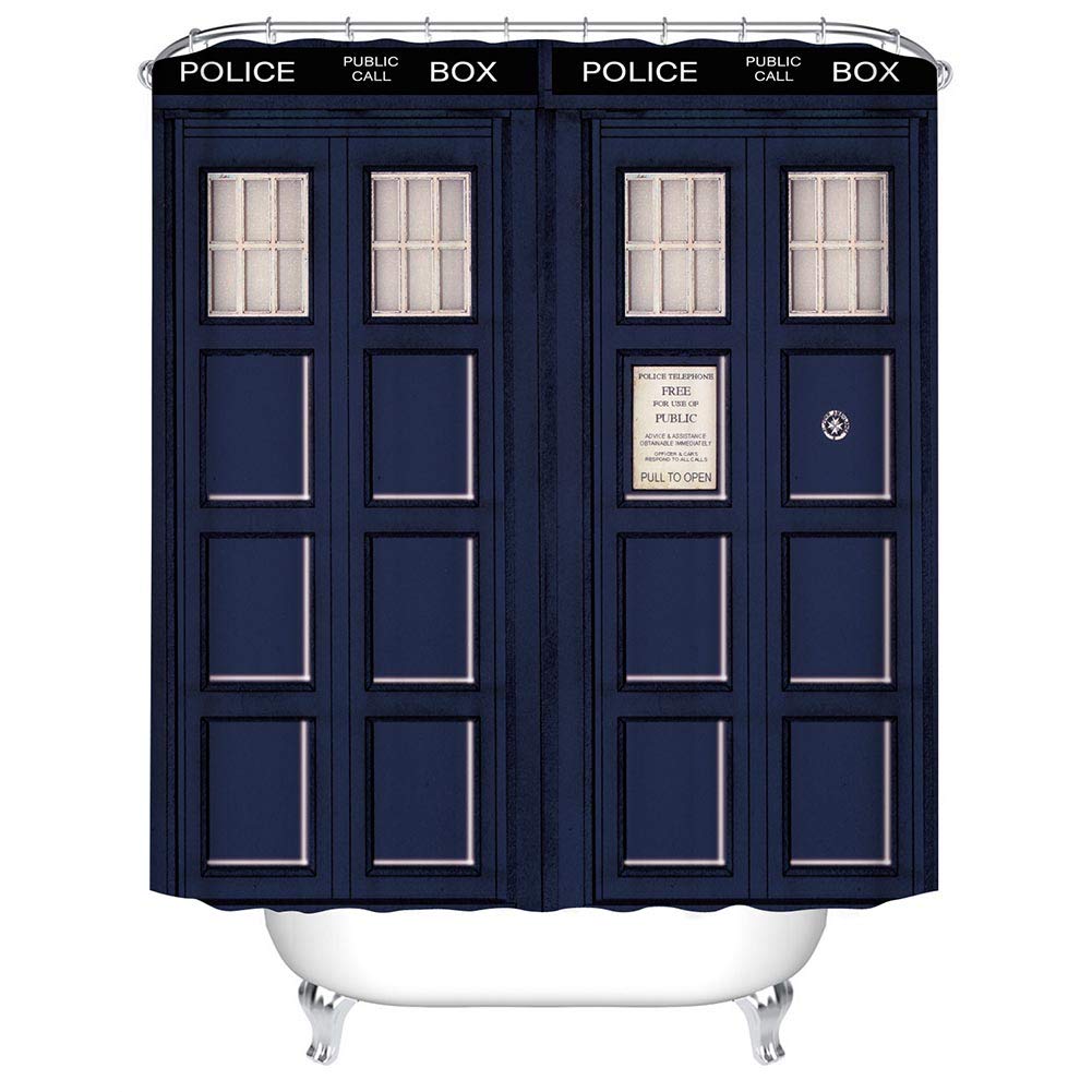 BOYOUTH Police Box Door Pattern Digital Print Bath Shower Curtains for Bathroom,Polyester Waterproof Fabric Bath Curtain with 12 Hooks,70x70