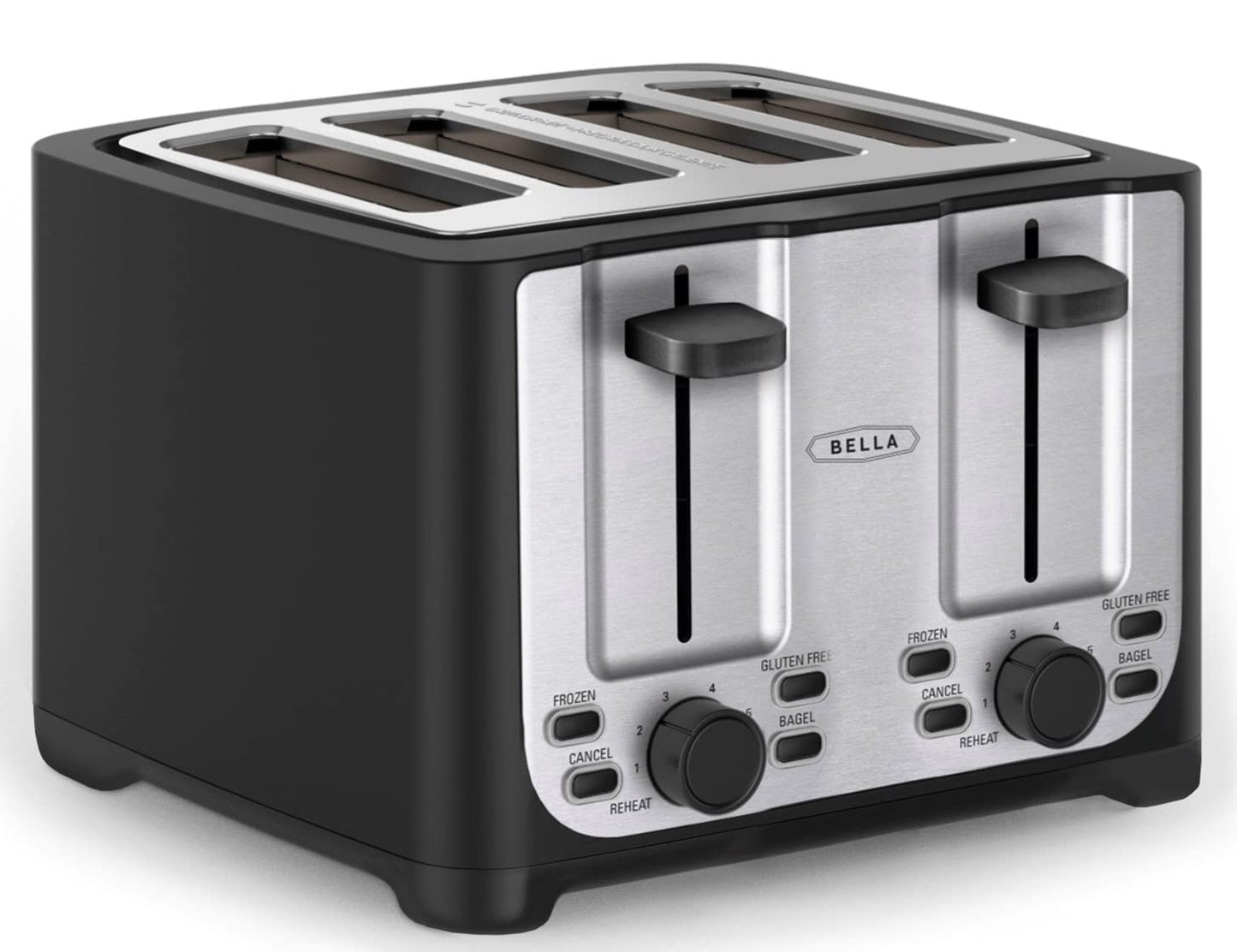 bella 4 Slice Toaster with Auto Shut Off, Extra Wide Slots & Removable Crumb Tray, Cancel, Defrost & Reheat Function, Toast Bread, Bagel & Waffle, BPA